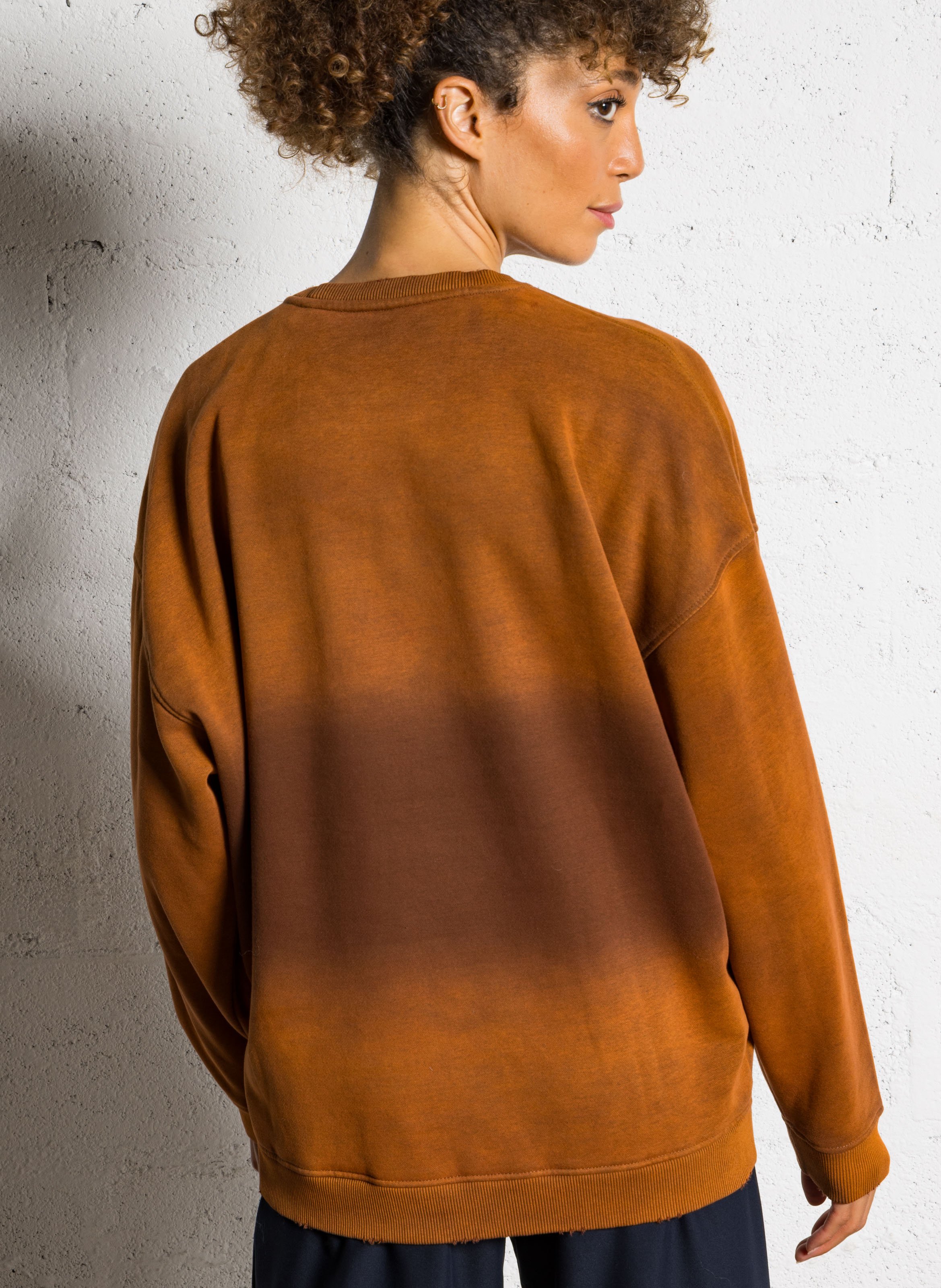 Sweat ample col rond sérigraphié en coton mélangé NEWTONE Marron