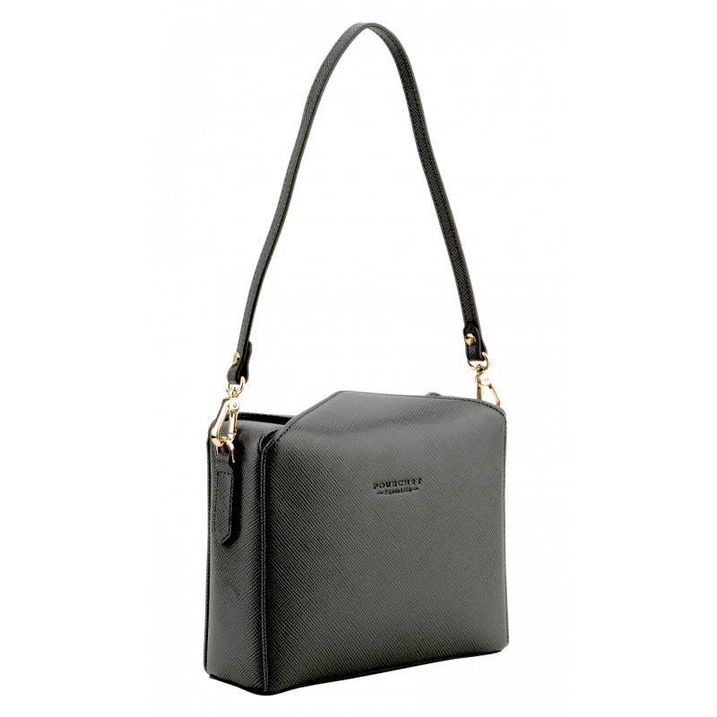 Shoulder bag - coated canvas trimmed with cowhide leather POURCHET Black
