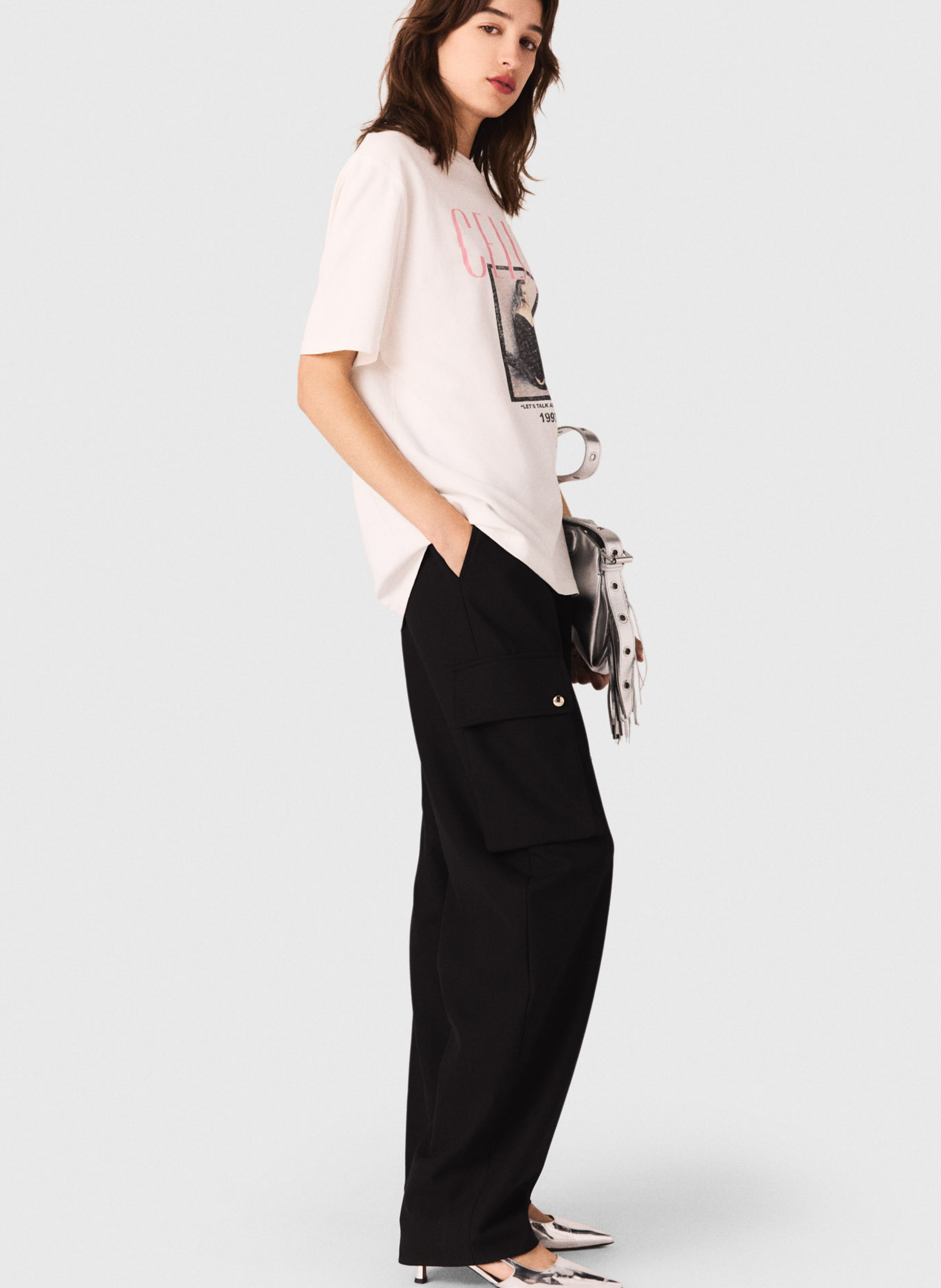 Katoenen T-shirt met korte mouwen en print MAJE Wit