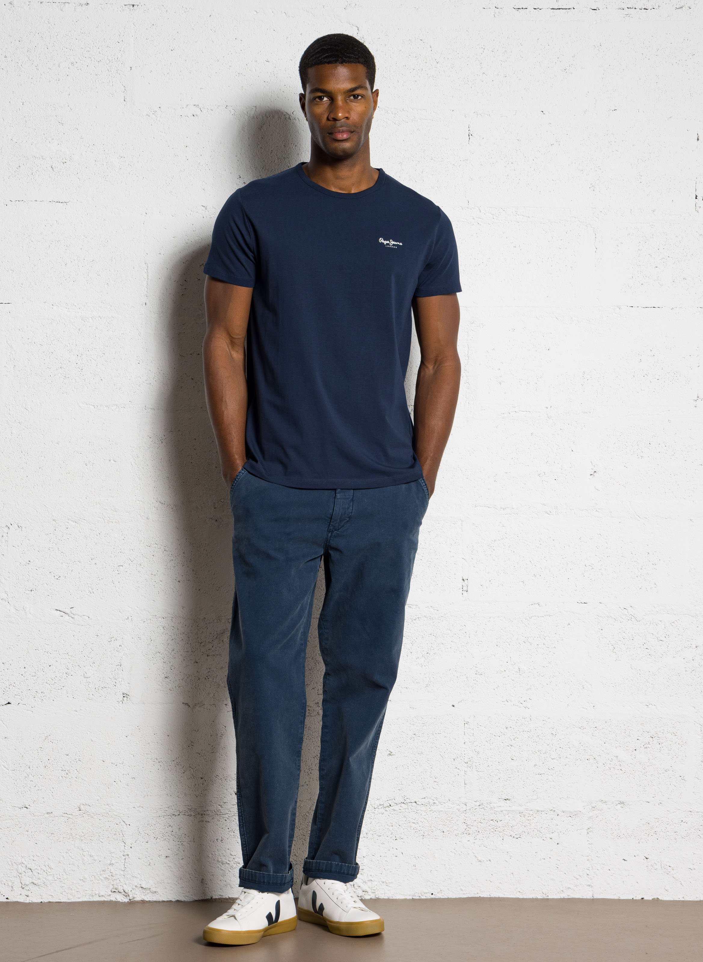 Straight cotton-blend T-shirt PEPE JEANS Blue