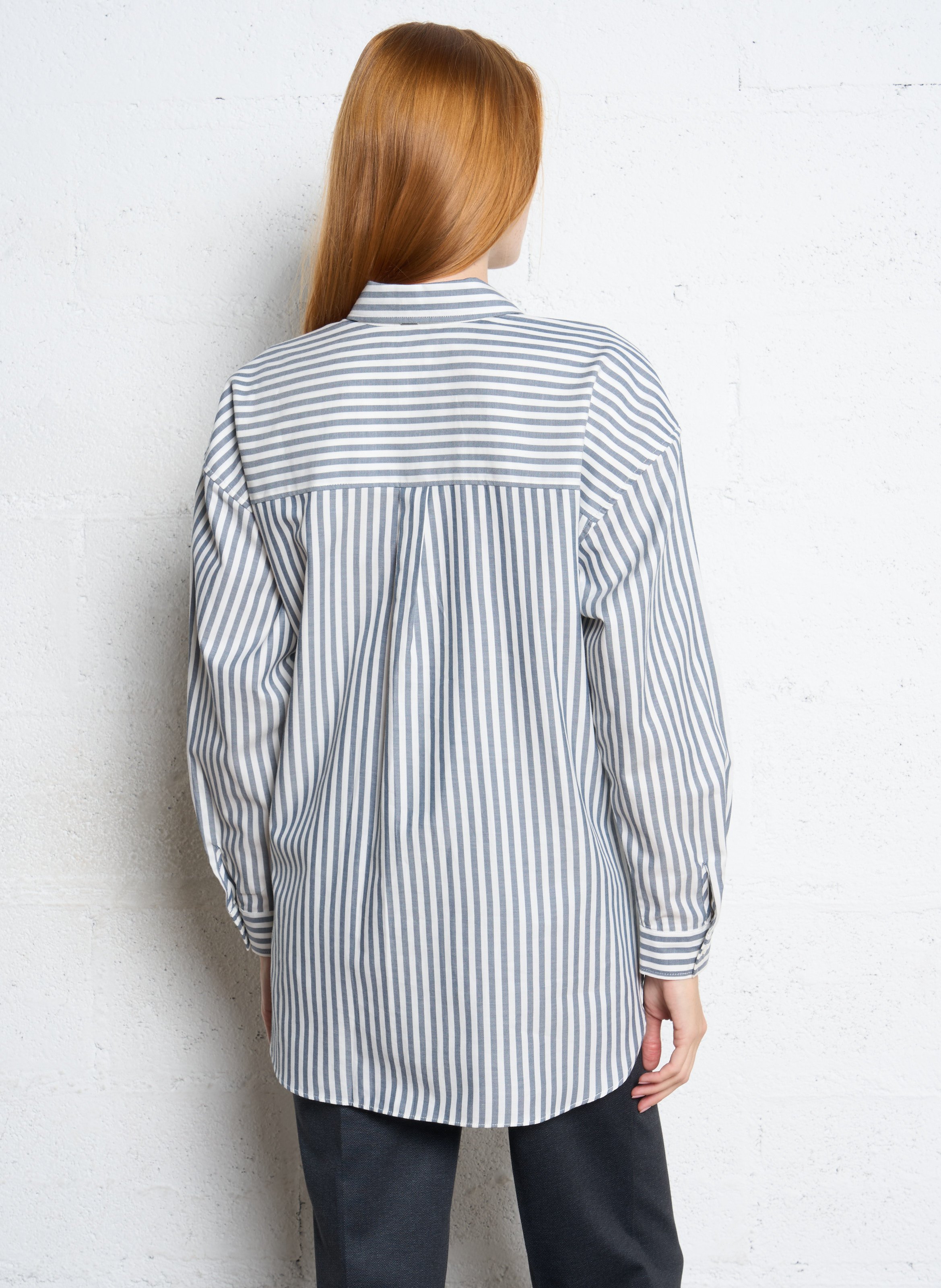 Oversized striped cotton shirt with classic collar IKKS Blue