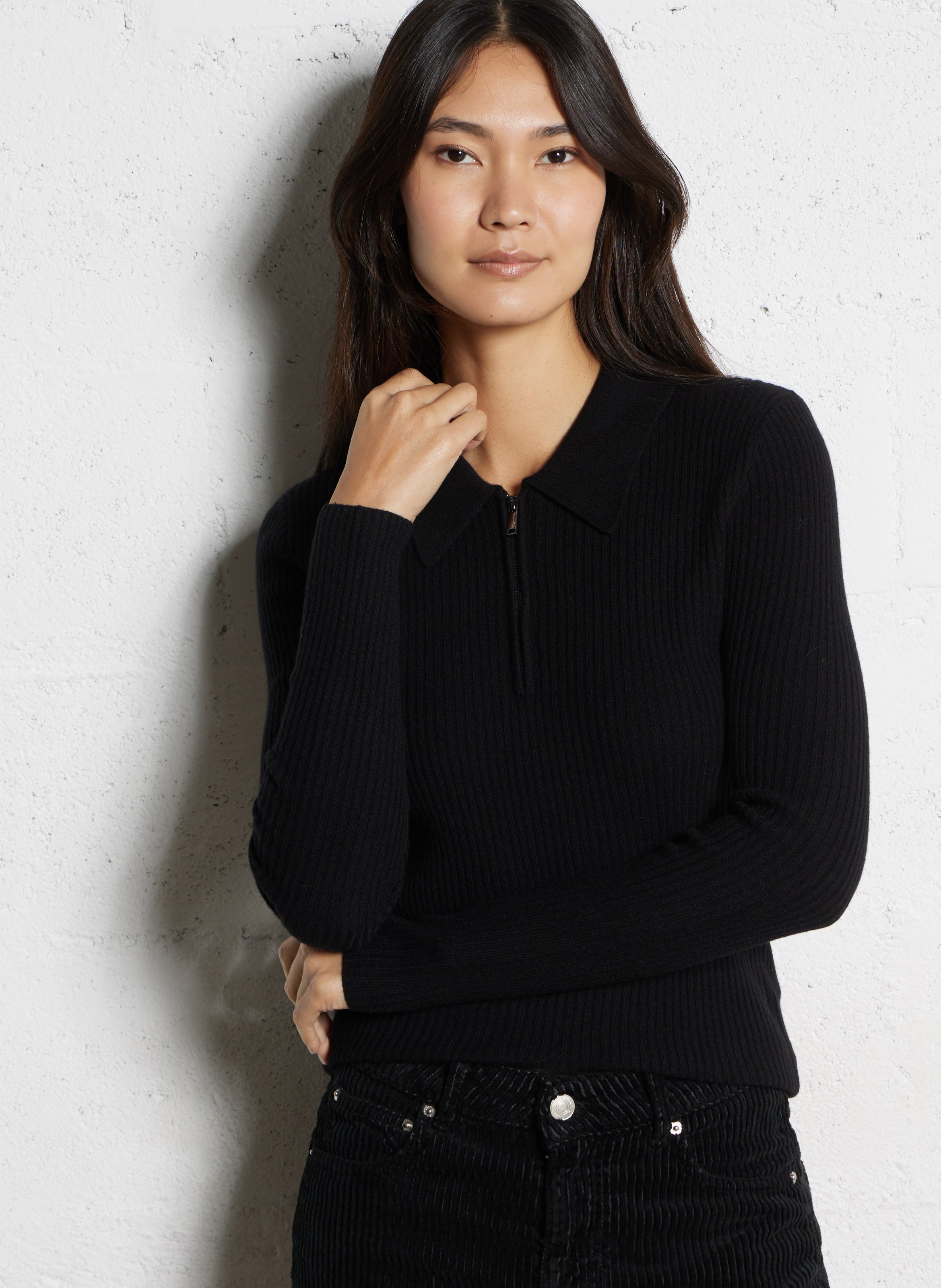 Wool sweater with polo collar IKKS Black