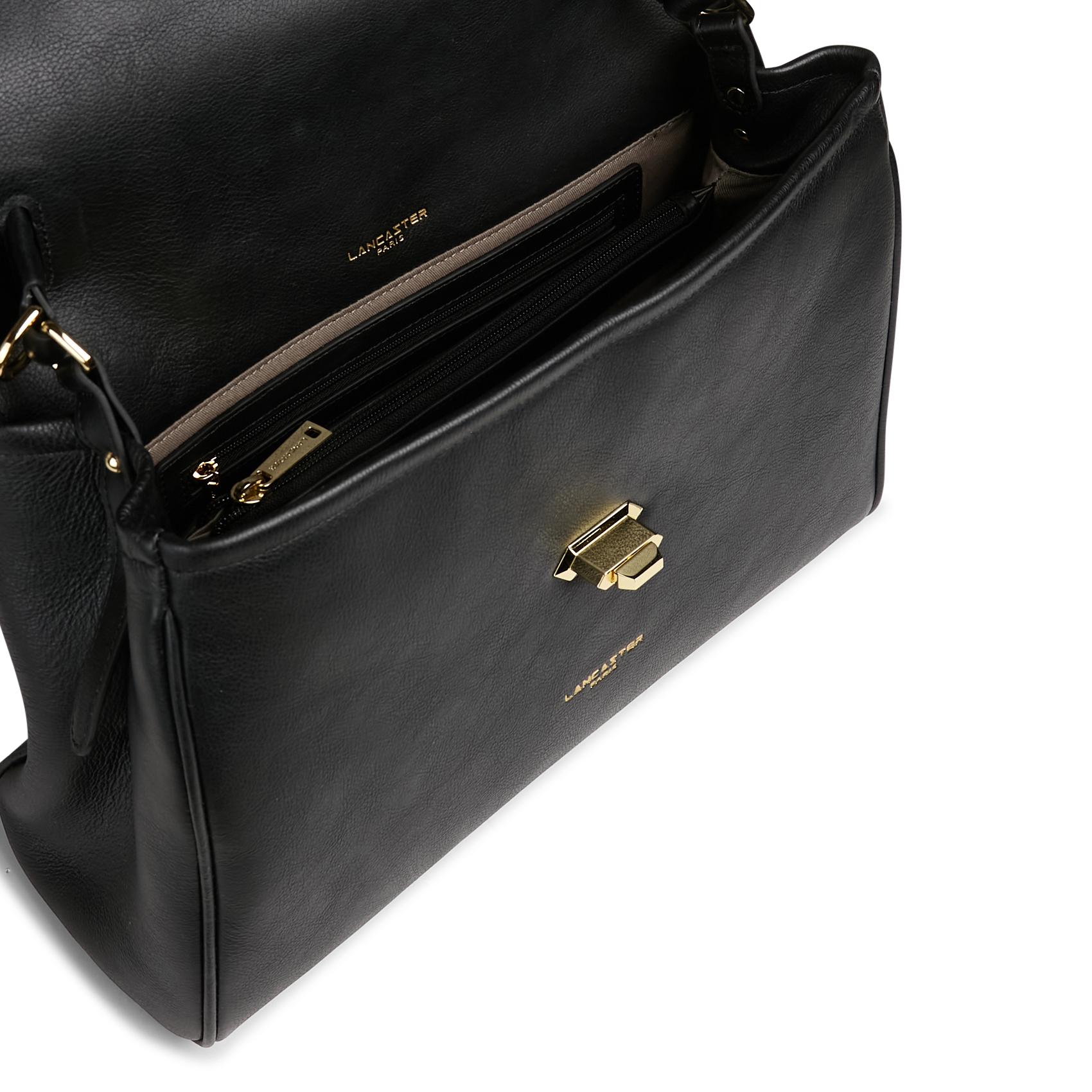Schoudertas van effen leer LANCASTER PARIS Zwart