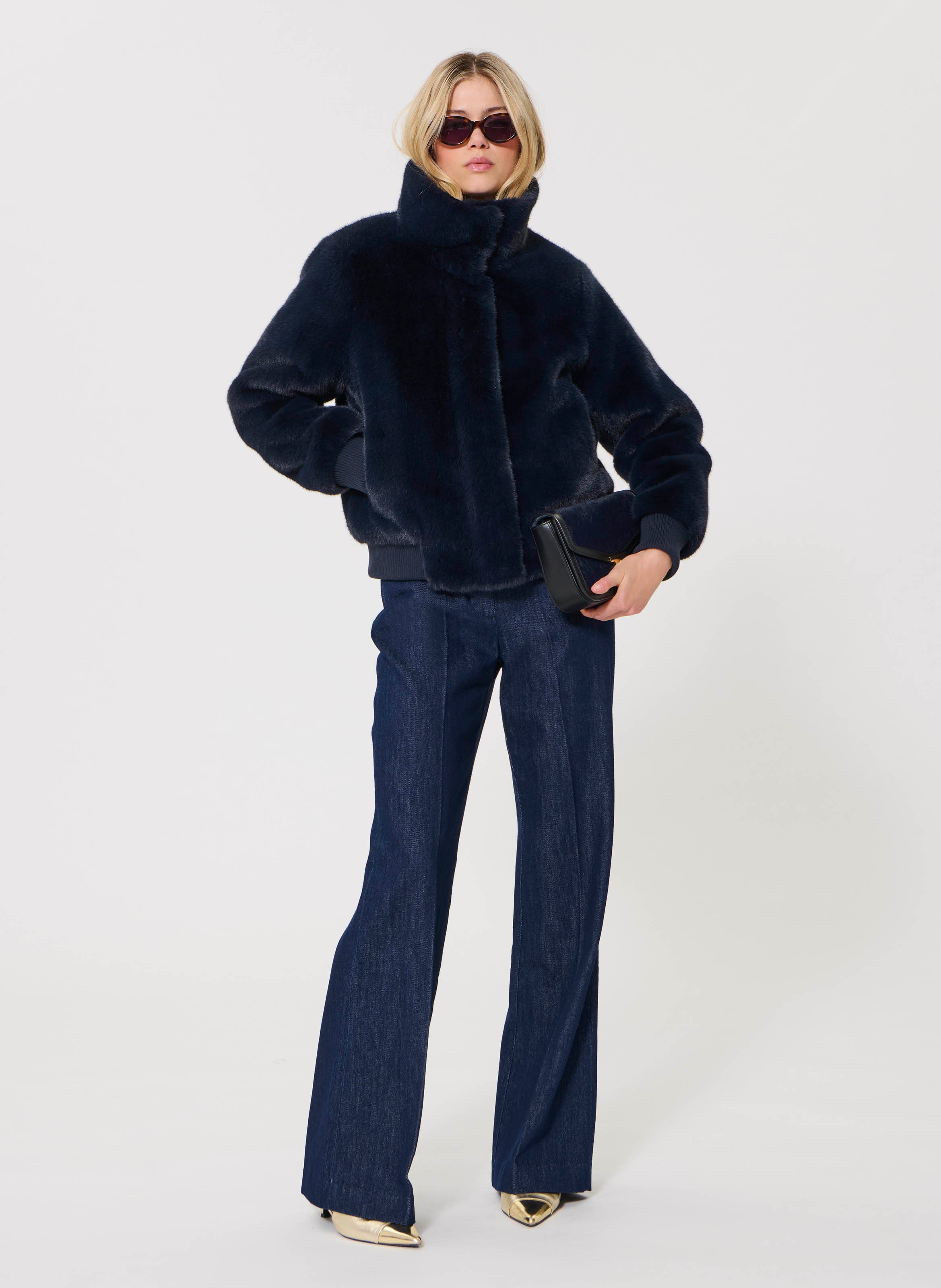 Veste col montant effet fourrure  TARA JARMON Bleu