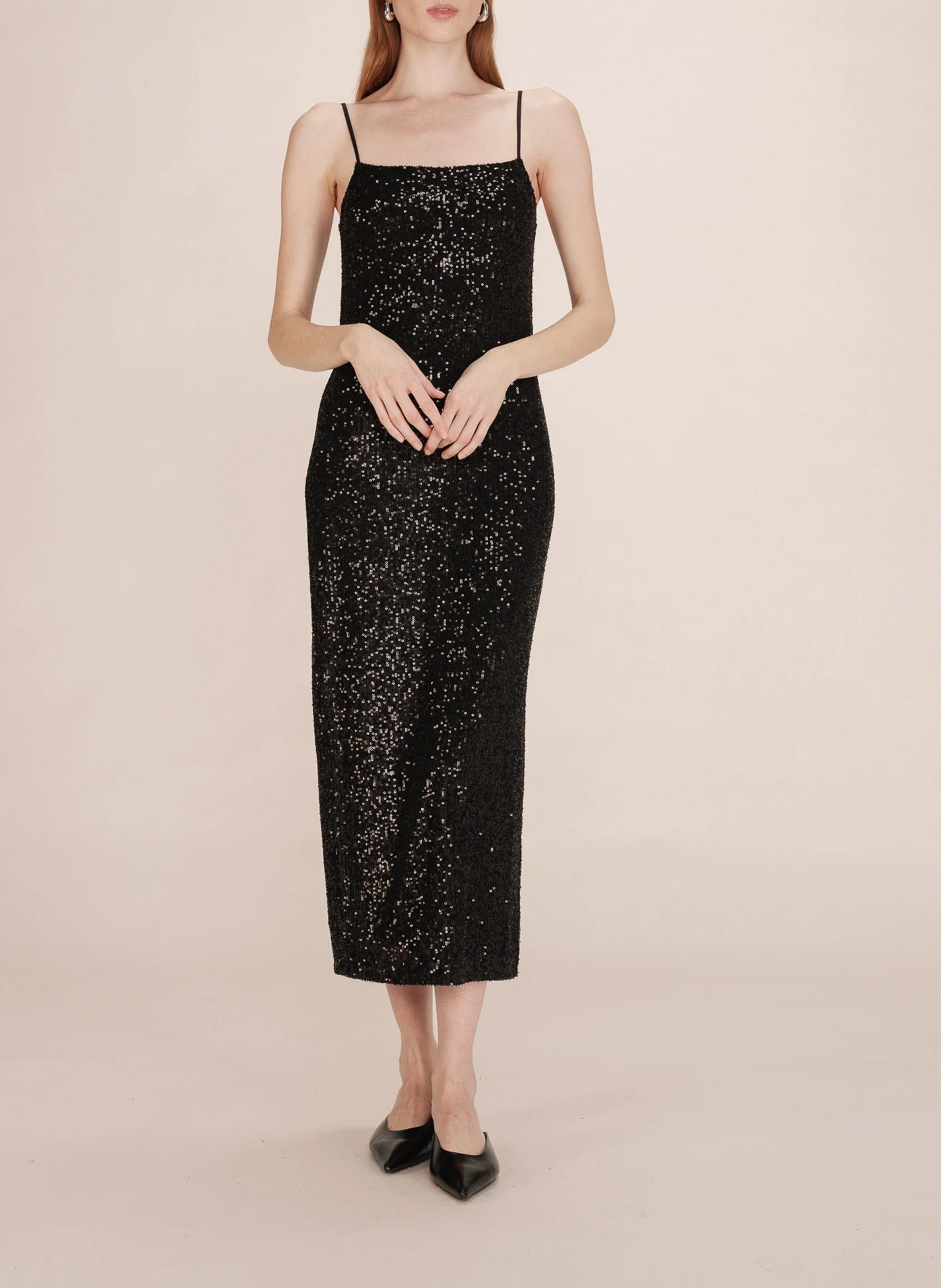 Long fitted dress with sequins GRACE ET MILA Black