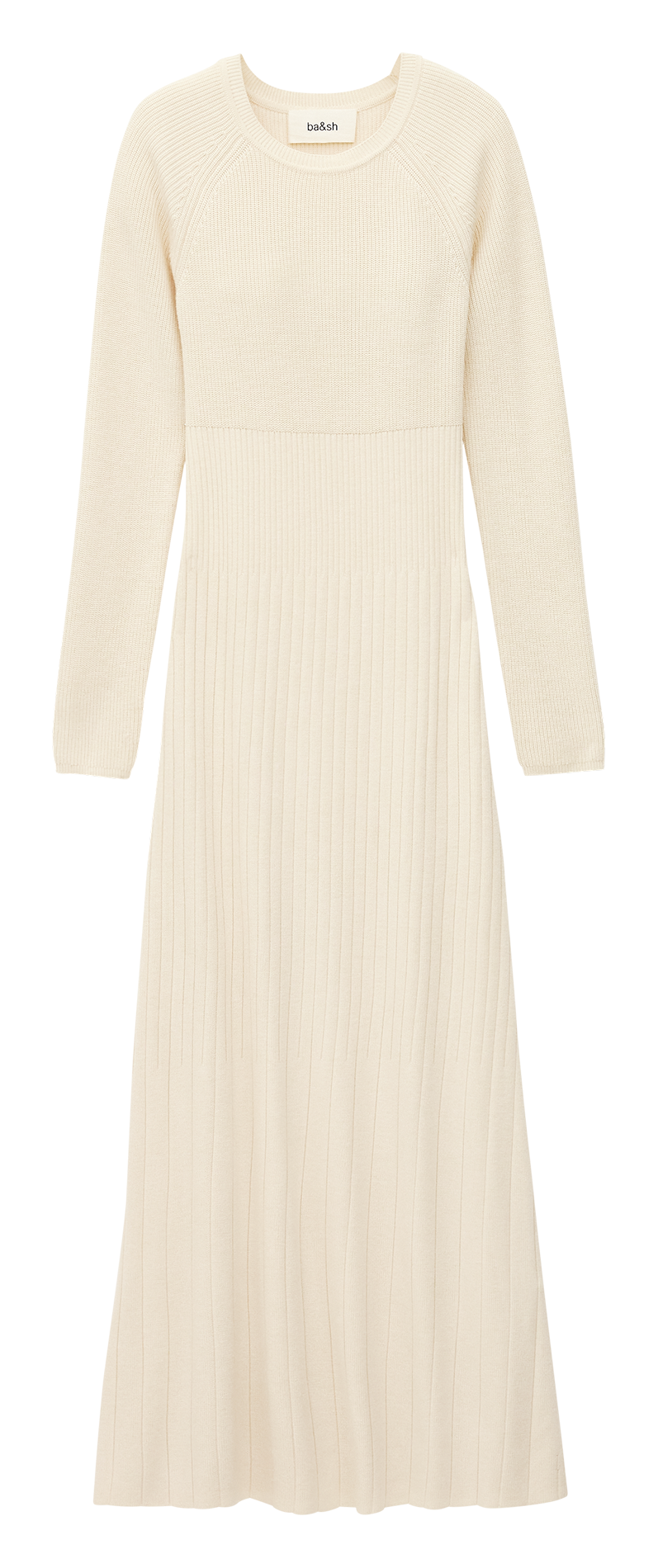 Robe longue col rond en laine mélangée Beige
