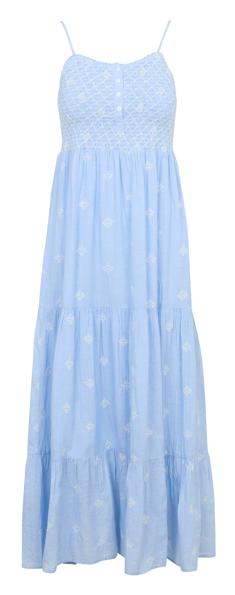 Midi-Kleid mit Rundhalsausschnitt aus bestickter Baumwolle MAISON HOTEL Blau