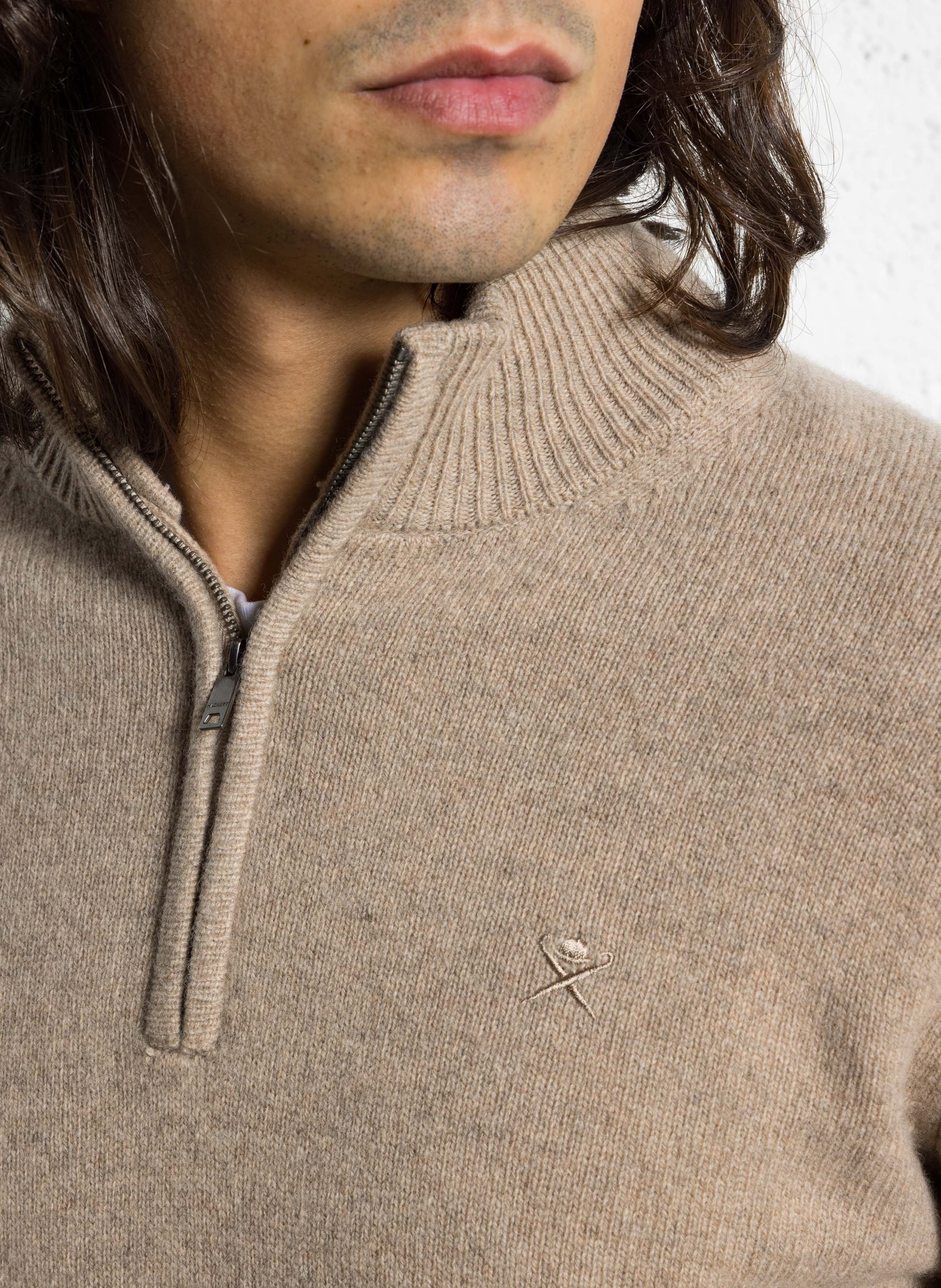 Pull col montant zippé en laine HACKETT Marron