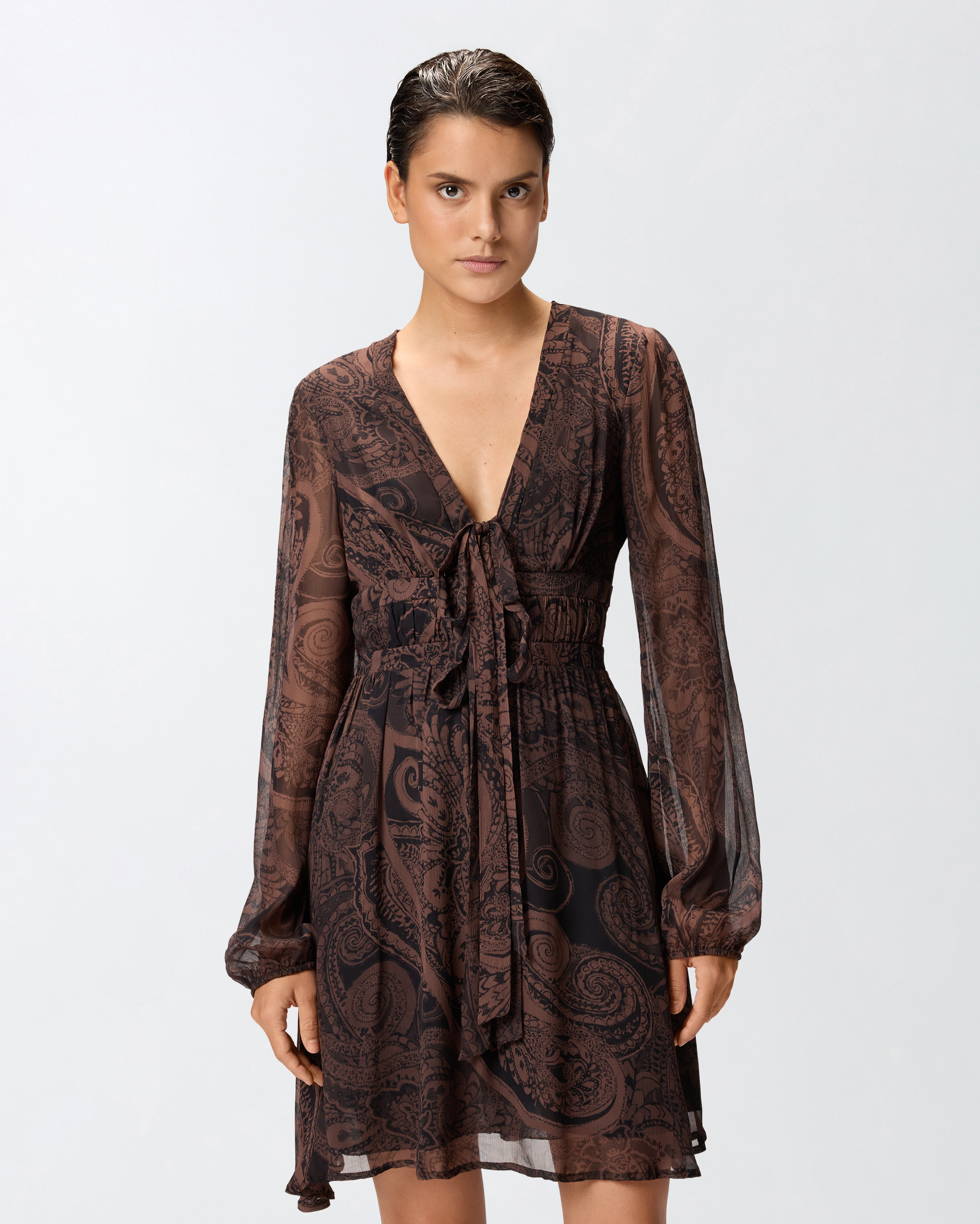 Short paisley print dress PINKO Brown
