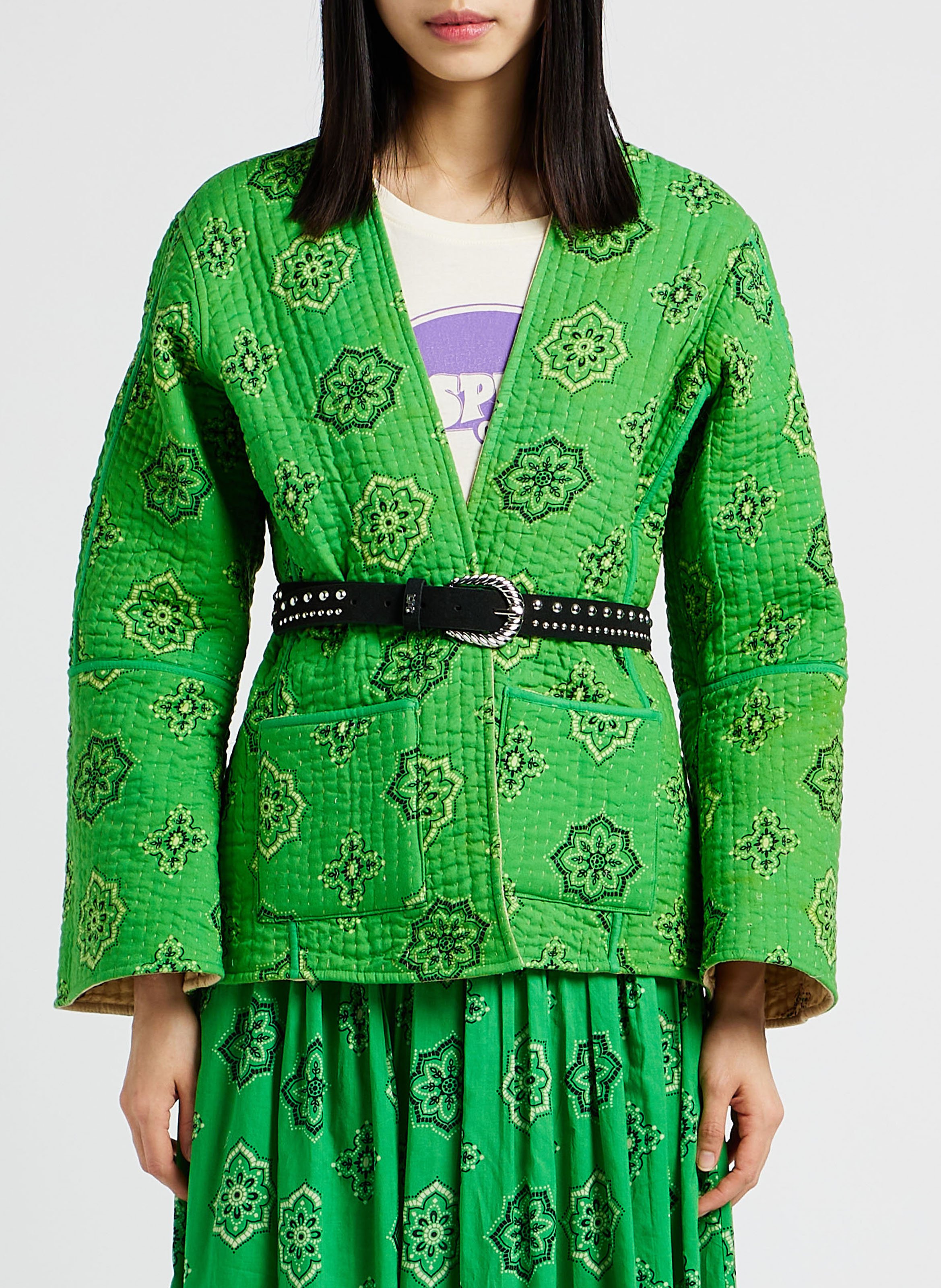 Wendbare Kimonojacke aus bedruckter Baumwolle SWILDENS Grun