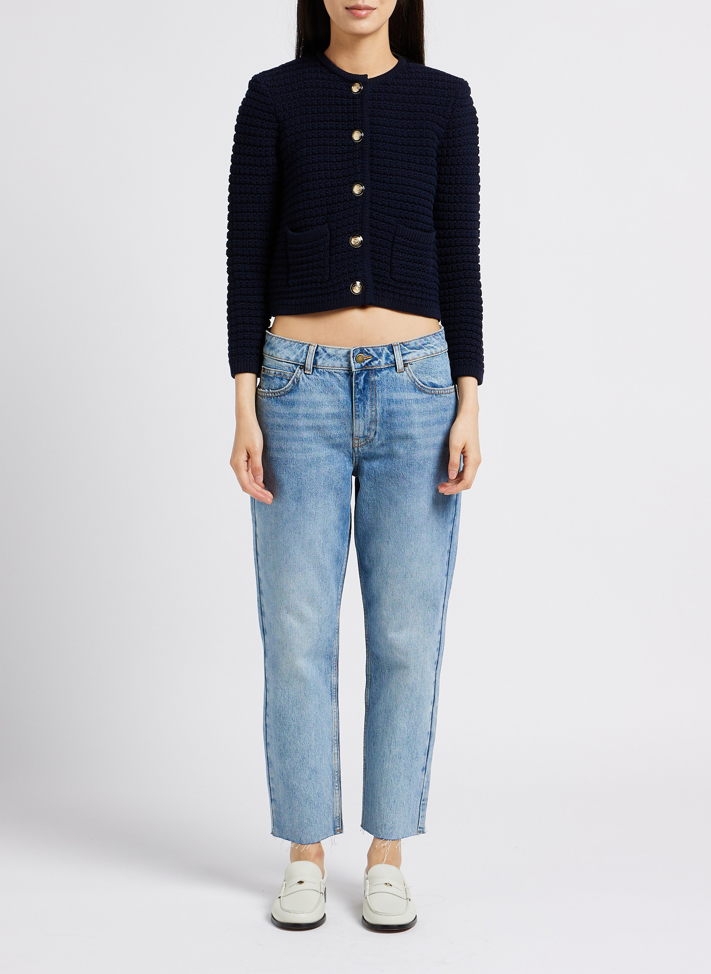 Gilet col rond en maille de coton mélangé  BA&SH Bleu