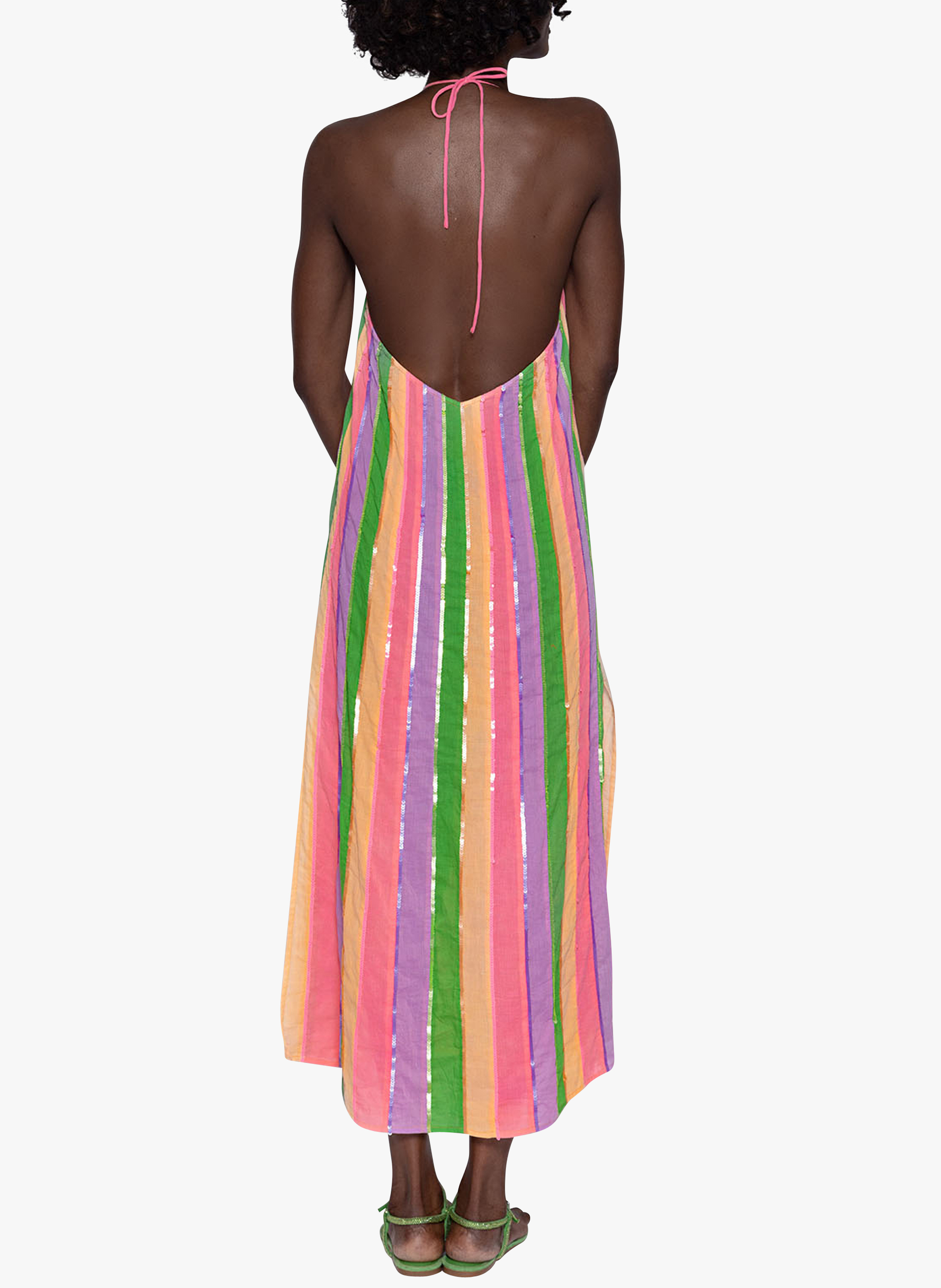 Robe midi col rond à rayures en coton  SUNDRESS Multicolore