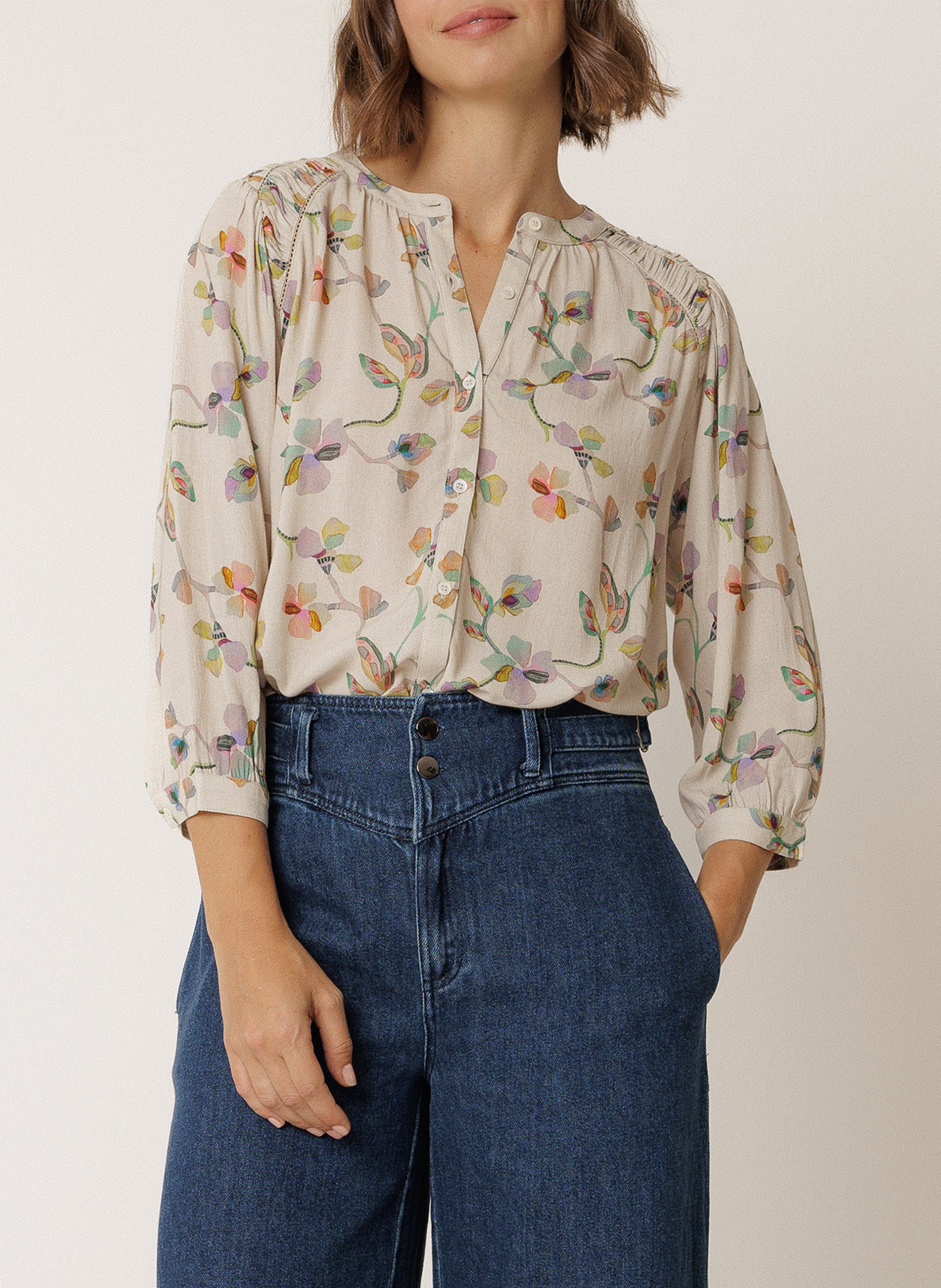 Chemisier droit col rond imprimé INDI & COLD