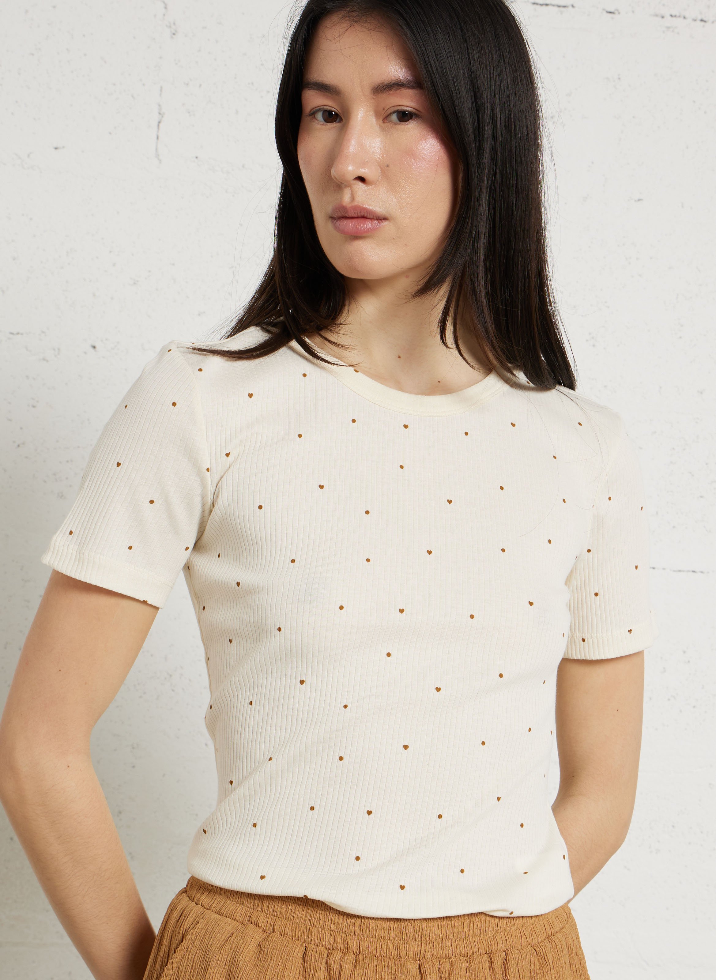 Rundhals-T-Shirt aus Bio-Baumwolle DES PETITS HAUTS Beige