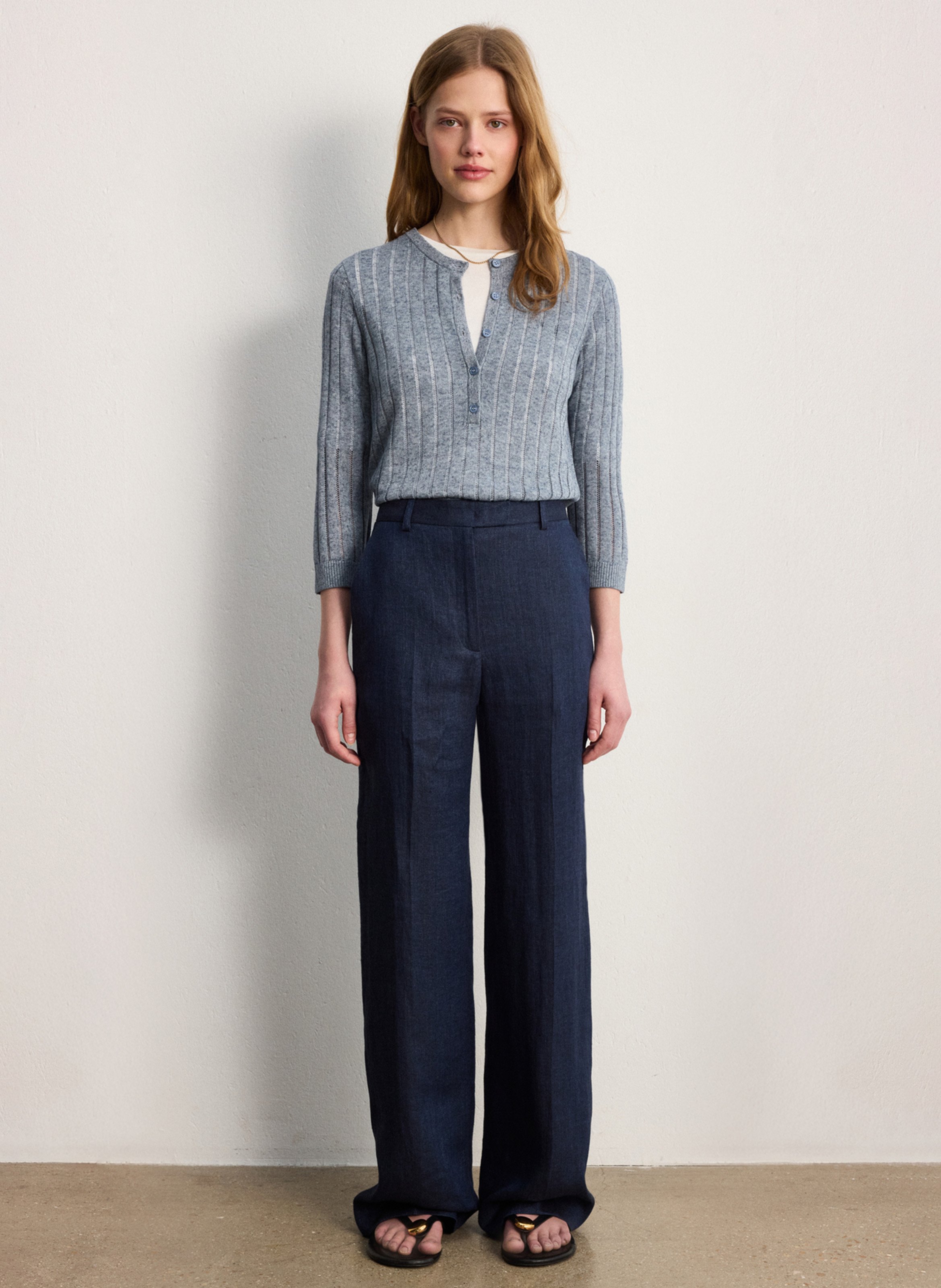 Printed linen tailored trousers PABLO Blue