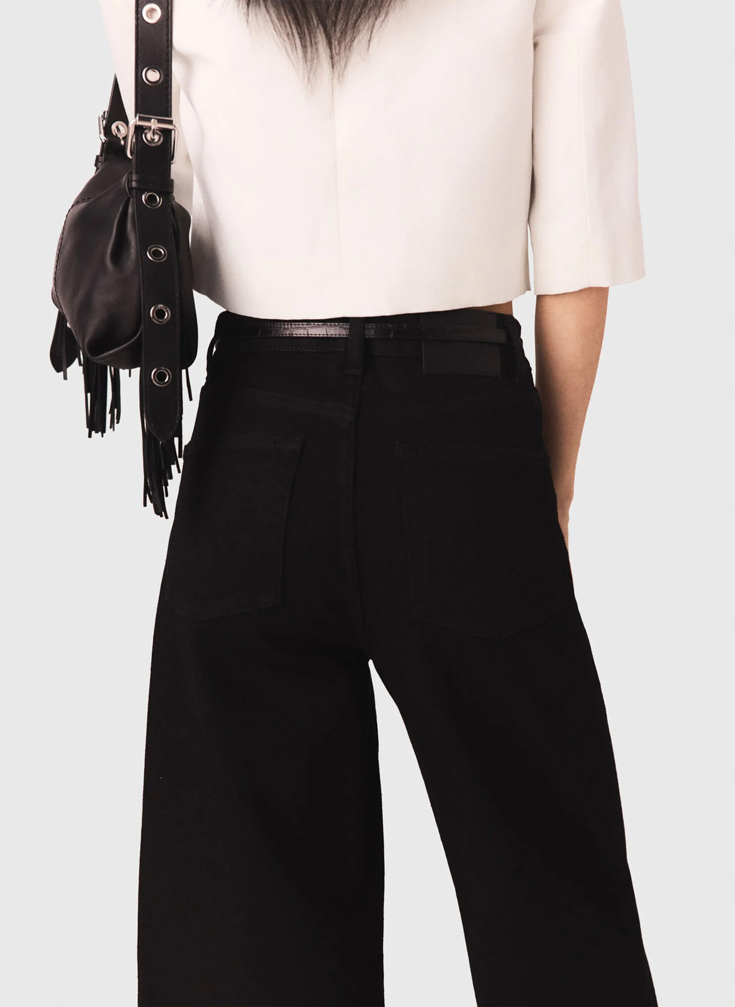 Jean flare taille haute en coton mélangé MAJE Noir