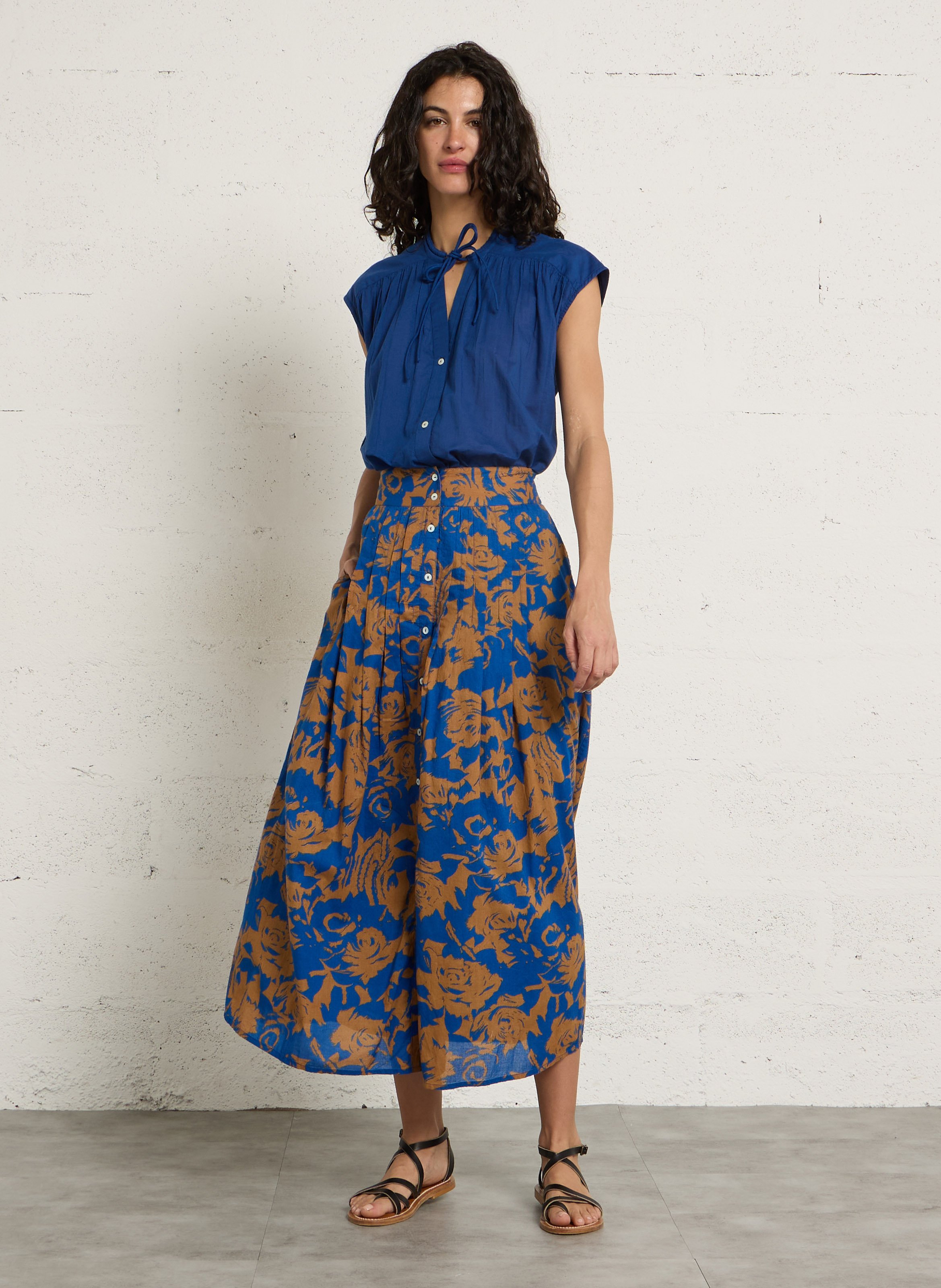 Jupe longue évasée en coton bio LEON & HARPER Bleu