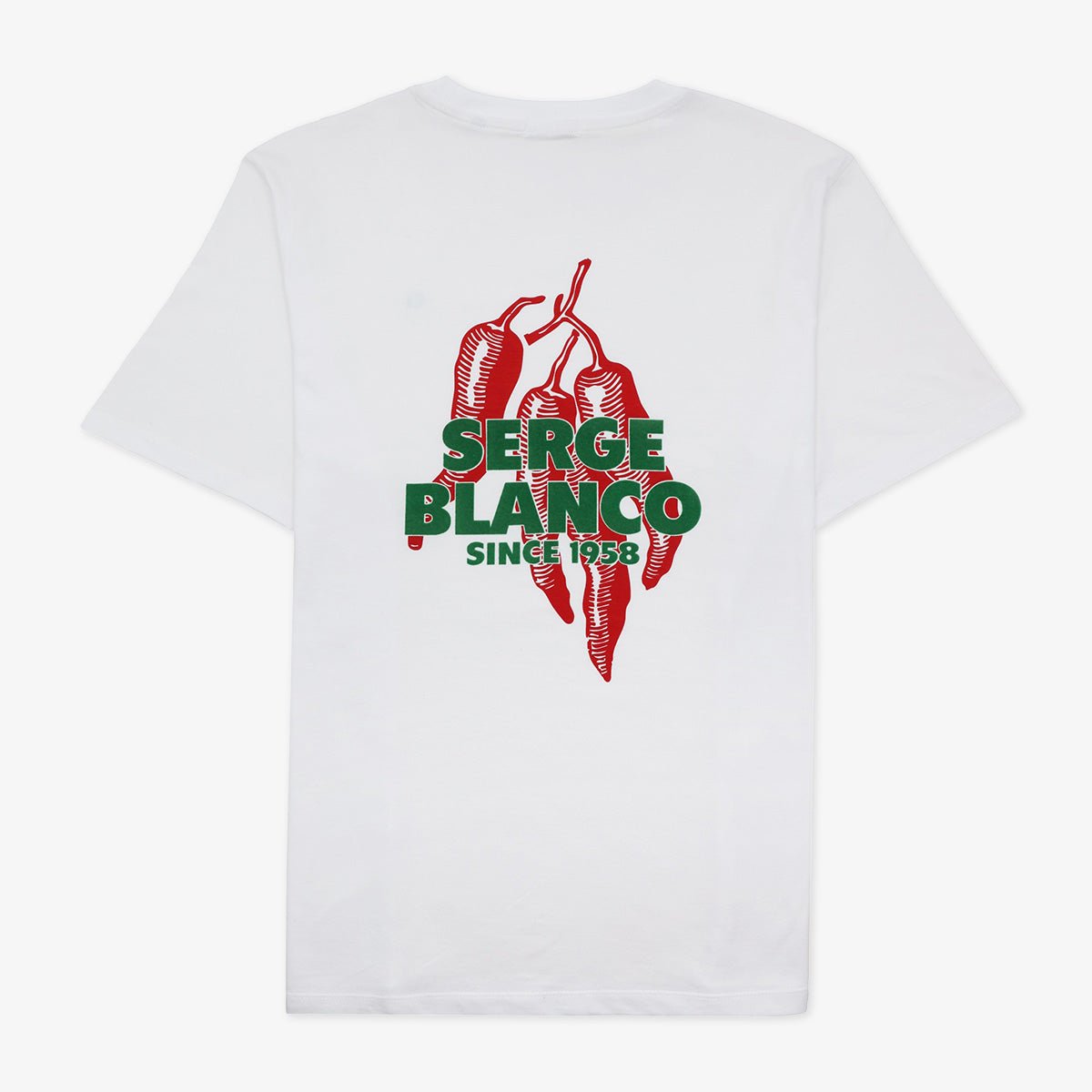 Round neck T-shirt with chili peppers printed on the back in cotton. SERGE BLANCO White