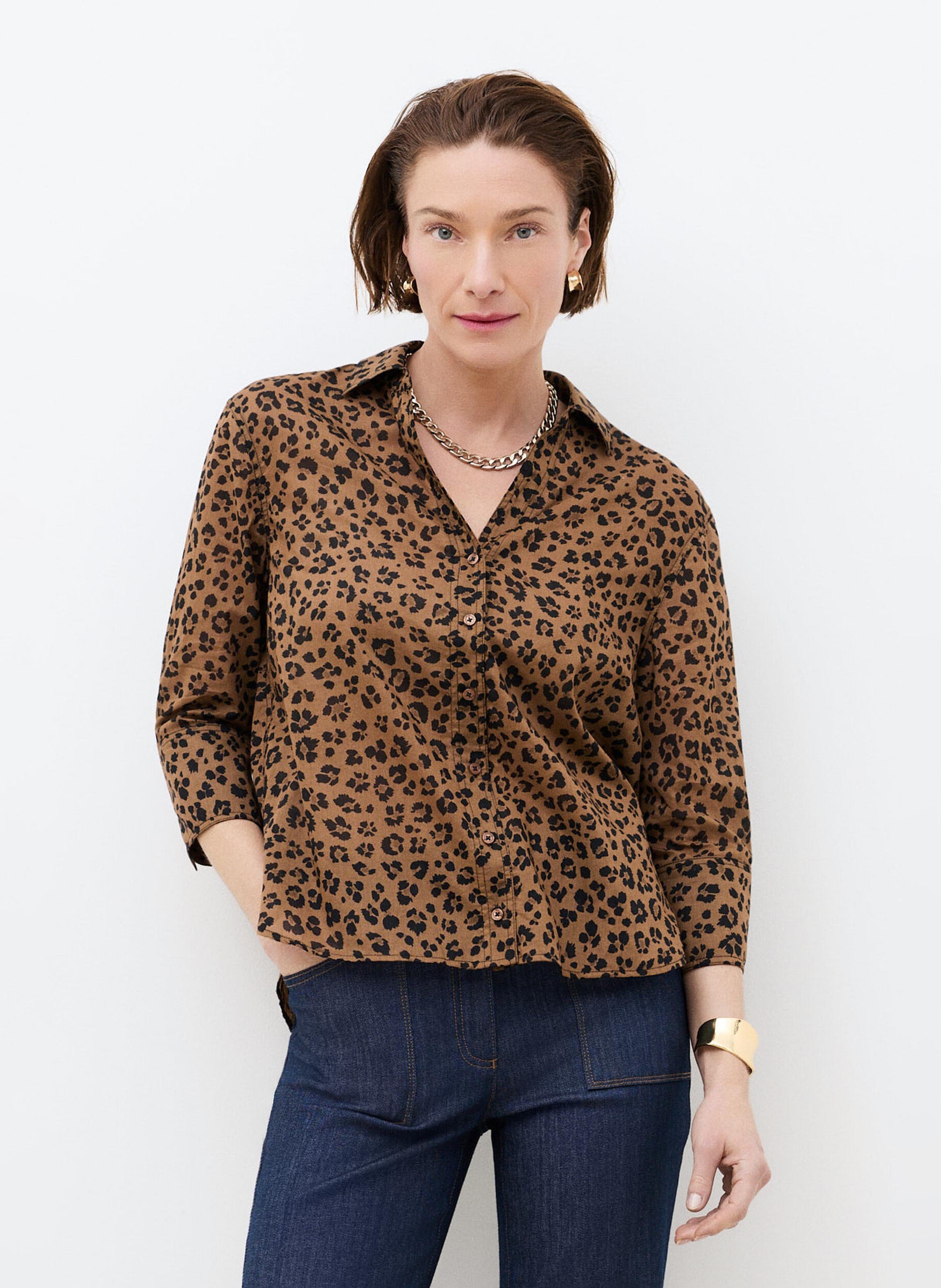 Straight shirt with classic collar in printed organic cotton CAROLL Brown