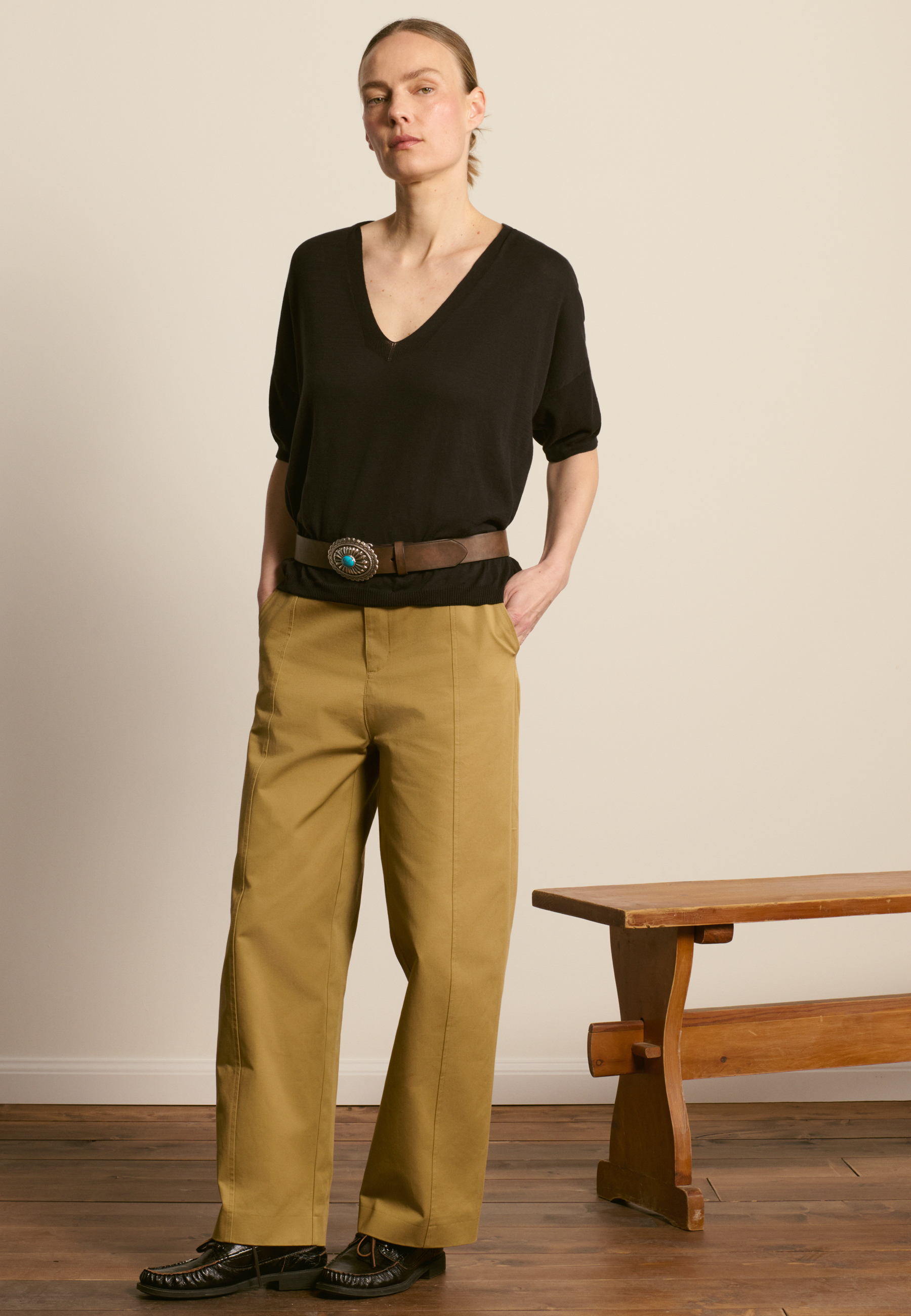 T-shirt col v en coton biologique MAISON MONTAGUT Noir