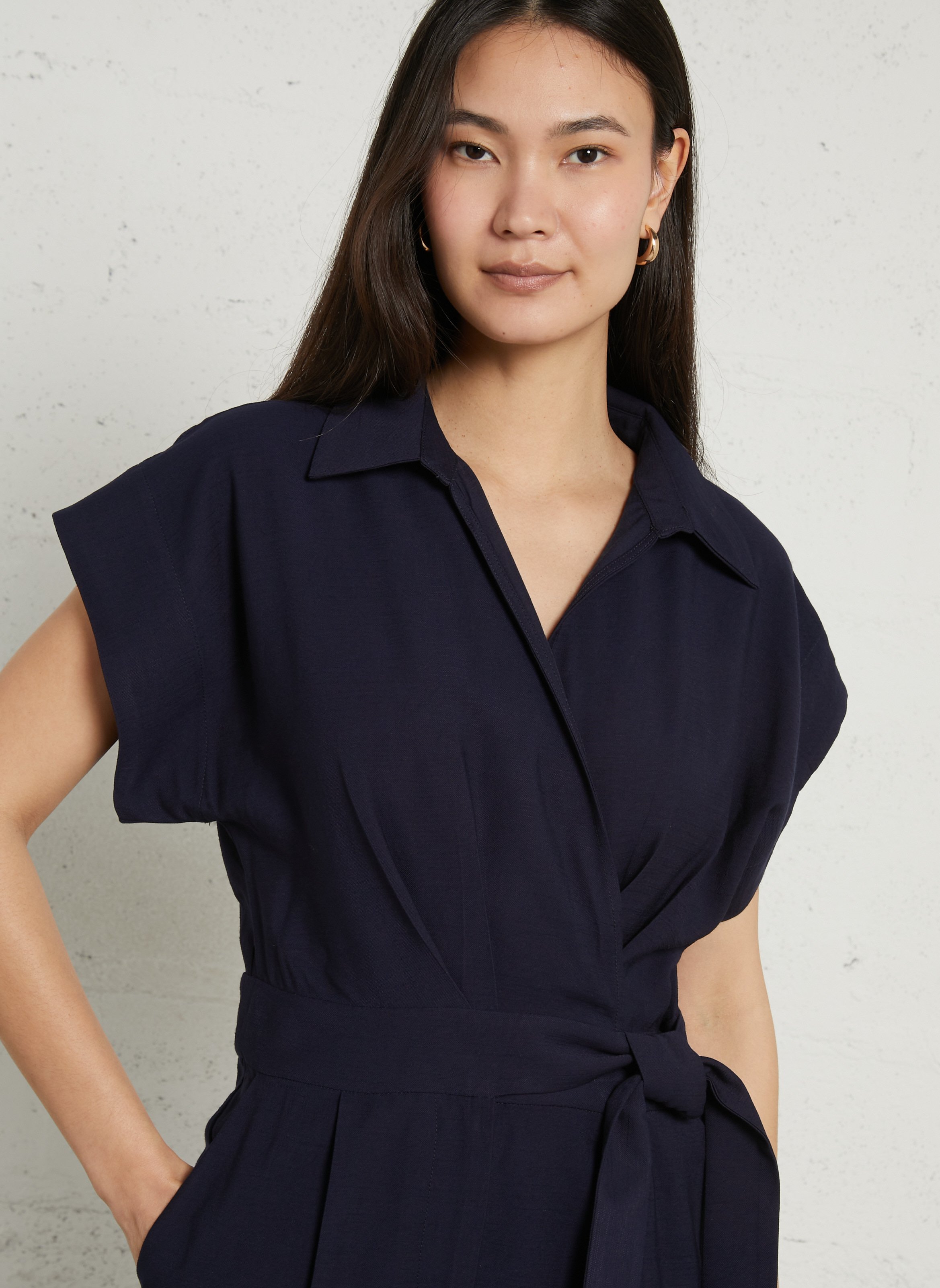 Combinaison pantalon unie cache-cœur SUNCOO Bleu