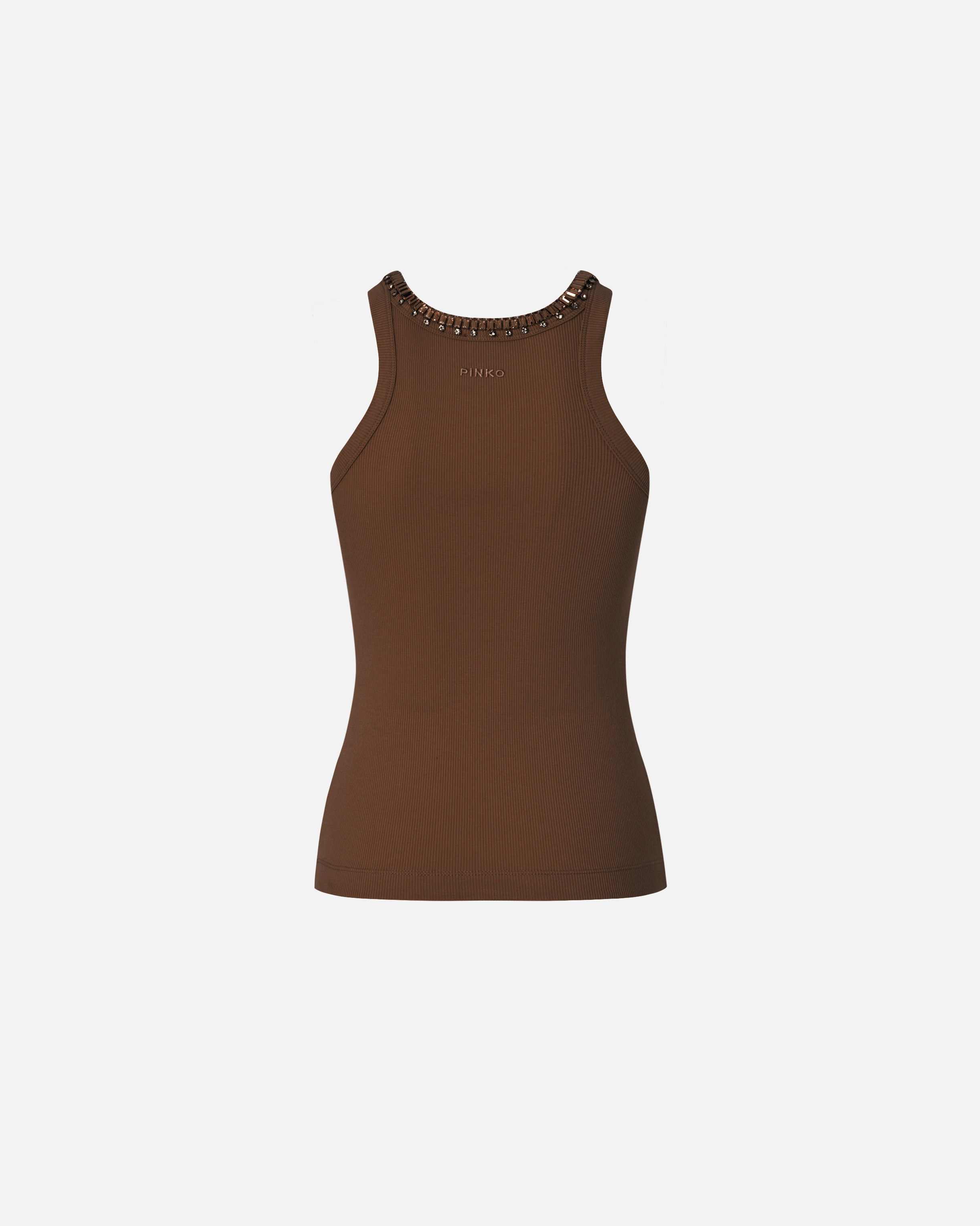 Ribbed top with jewel embroideries Brown