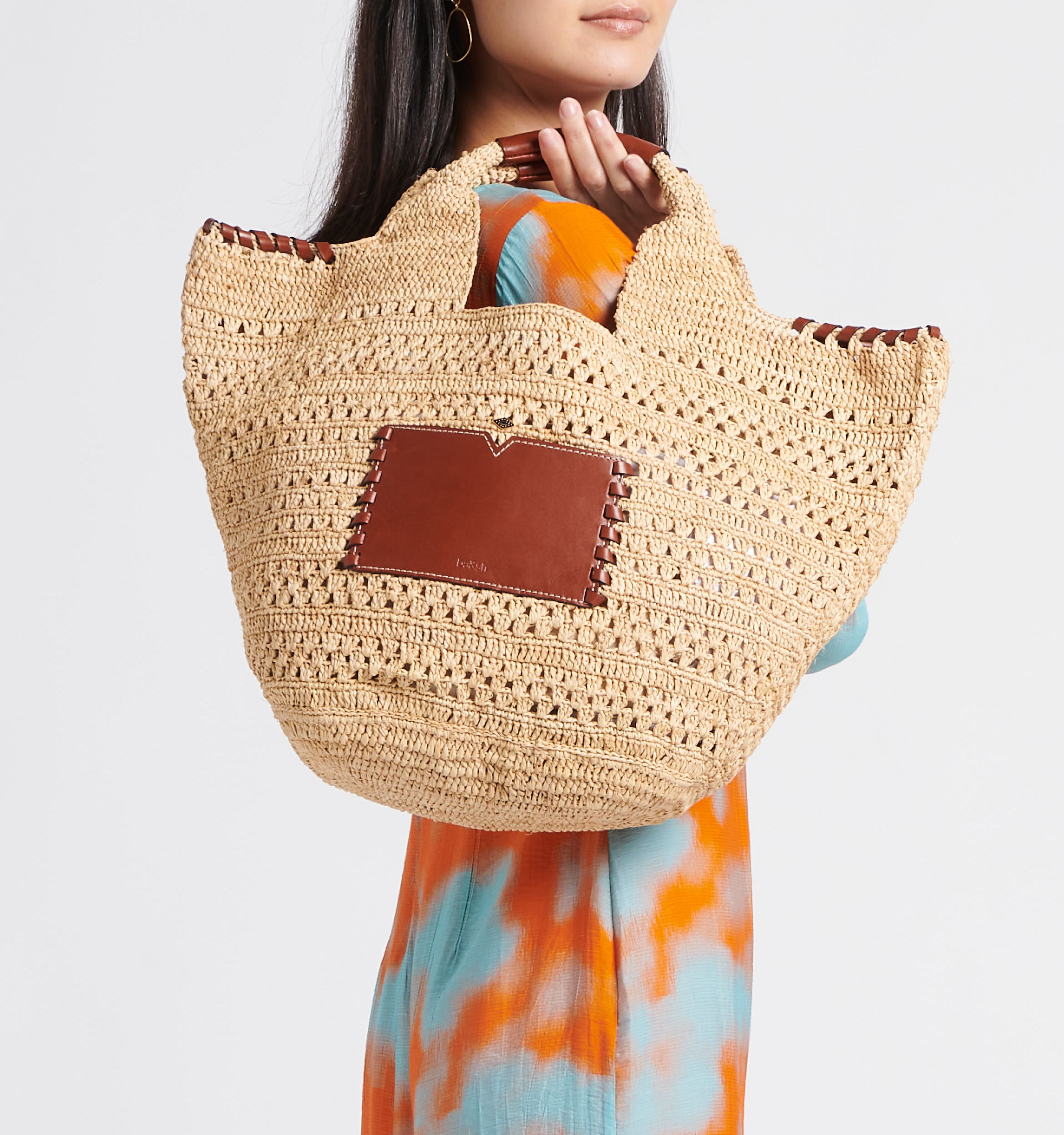 Sac cabas en paille et cuir BA&SH Marron