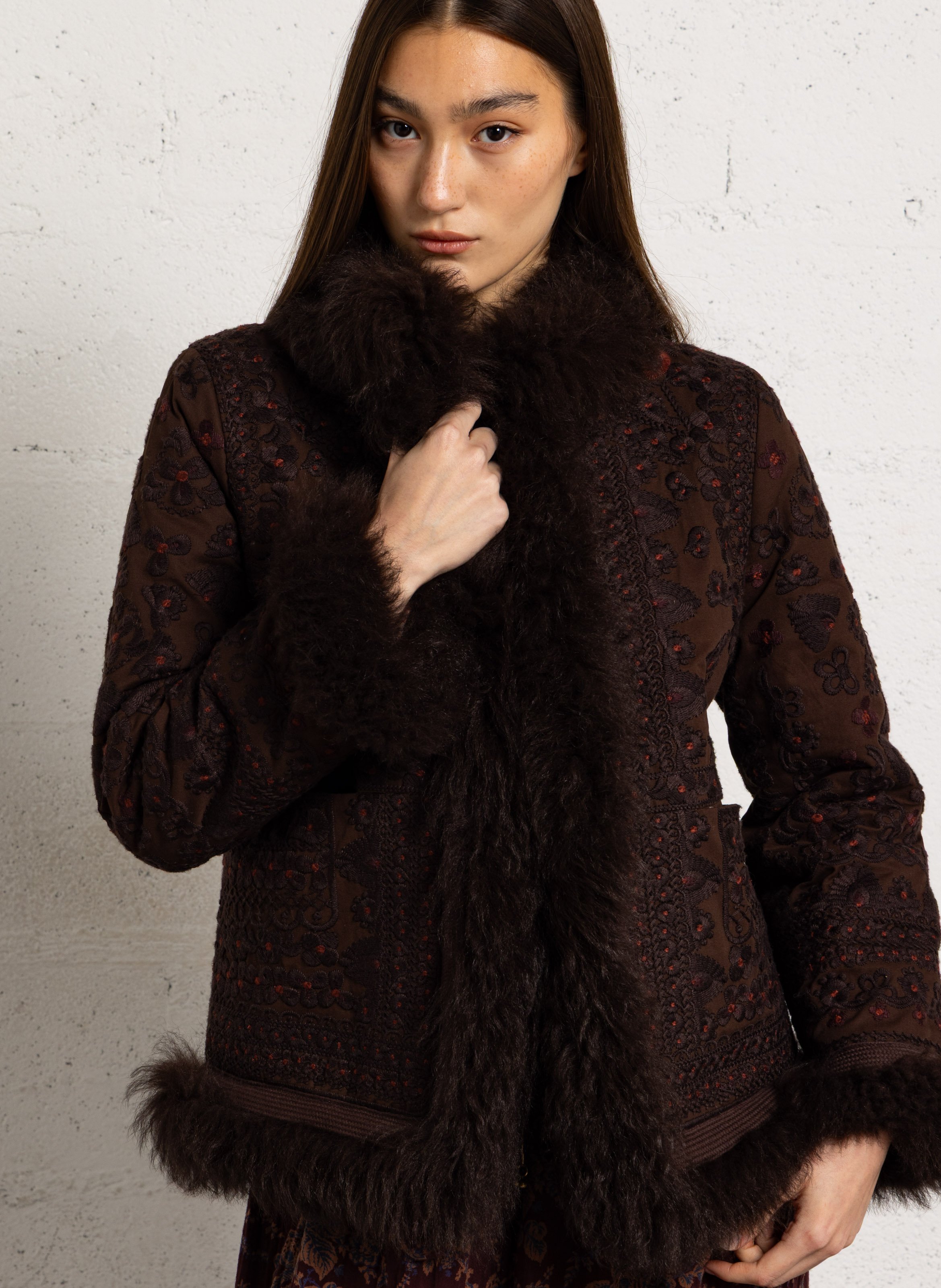 Embroidered cotton jacket ANTIK BATIK Brown