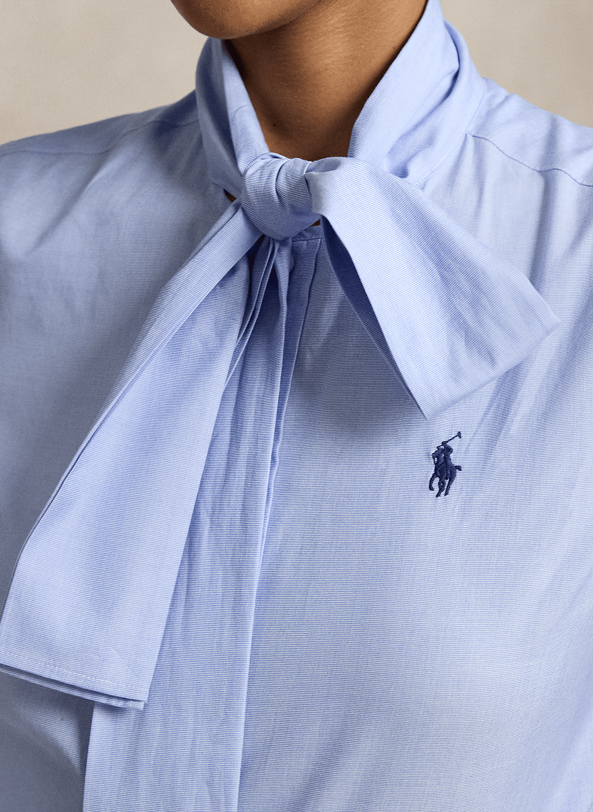 Rechte blouse met strikkraag van katoen POLO RALPH LAUREN Blauw