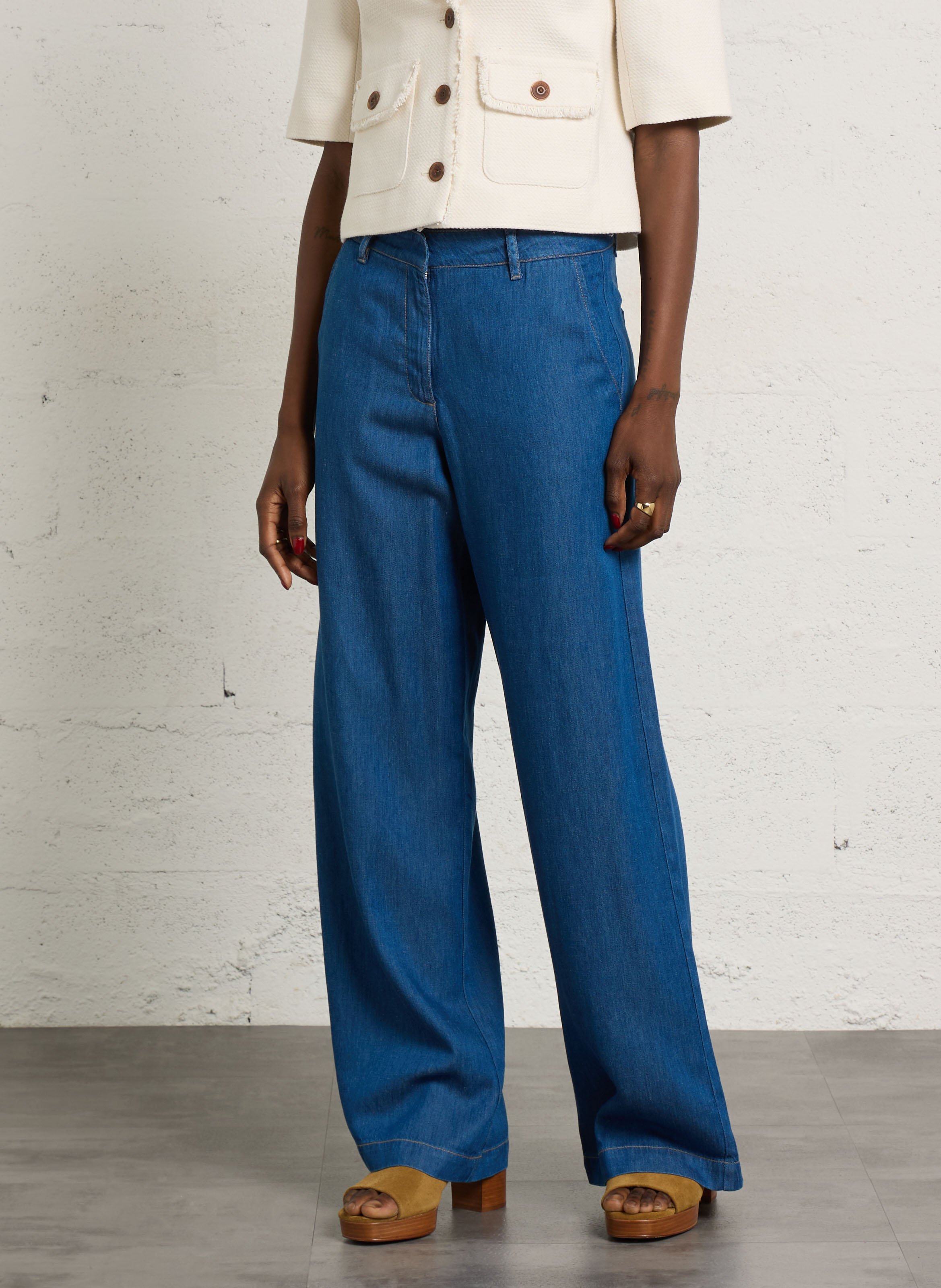 Straight cotton-blend pants MAISON 123 Blue