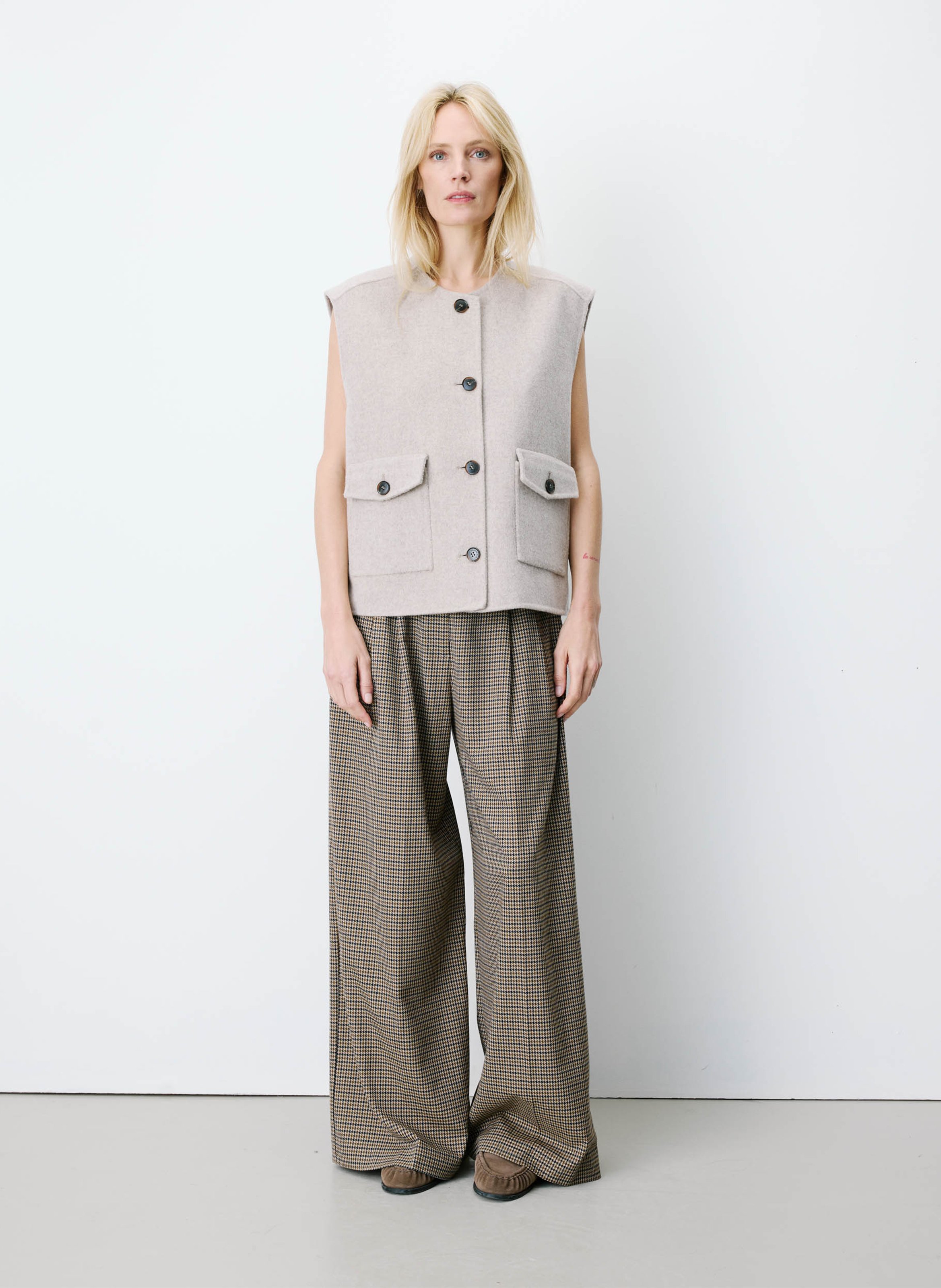 Veste sans manches ample en laine mélangée GRACE ET MILA Beige