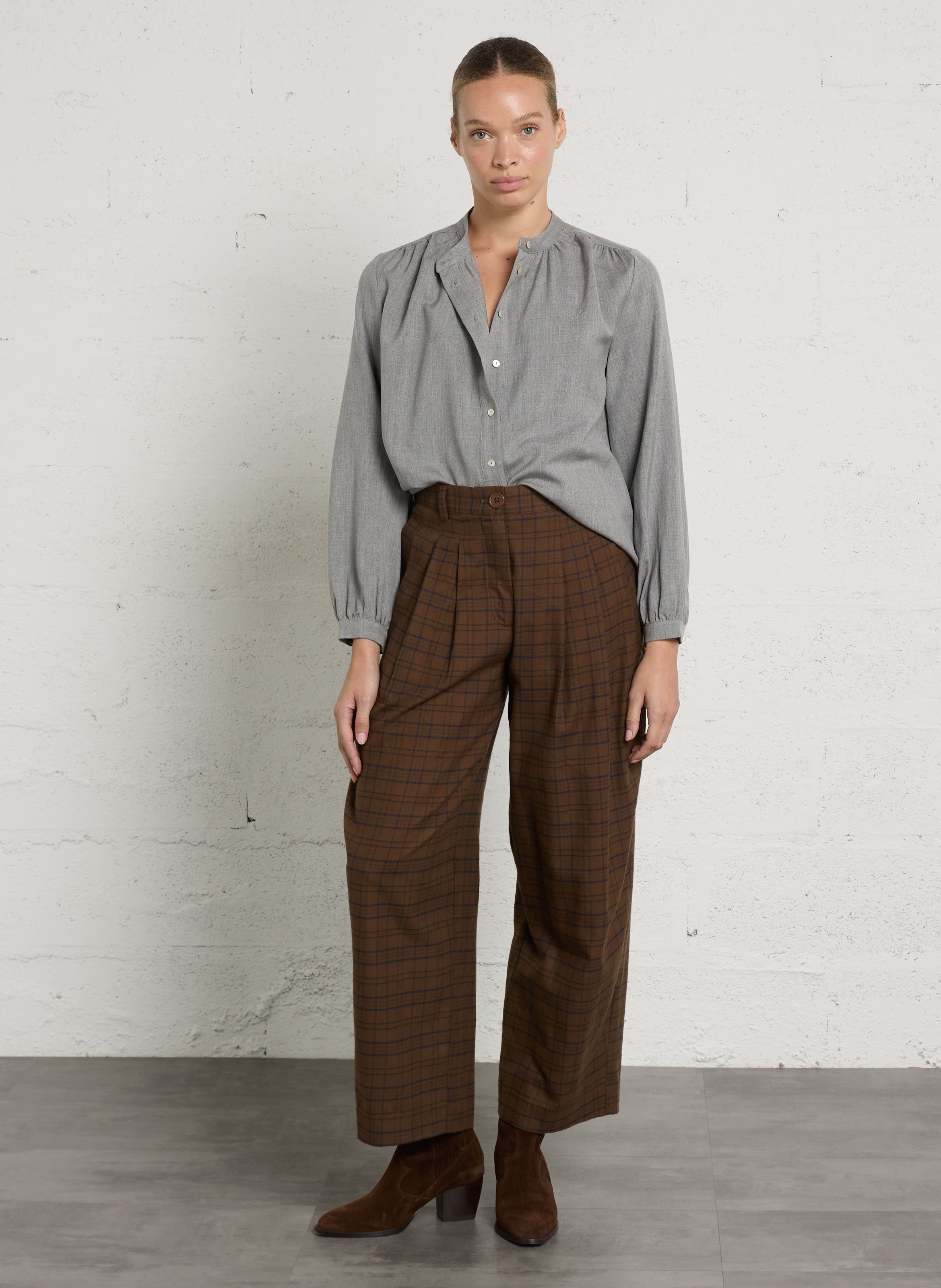 Mao collar blouse in lyocell and cotton JC SOPHIE Grey
