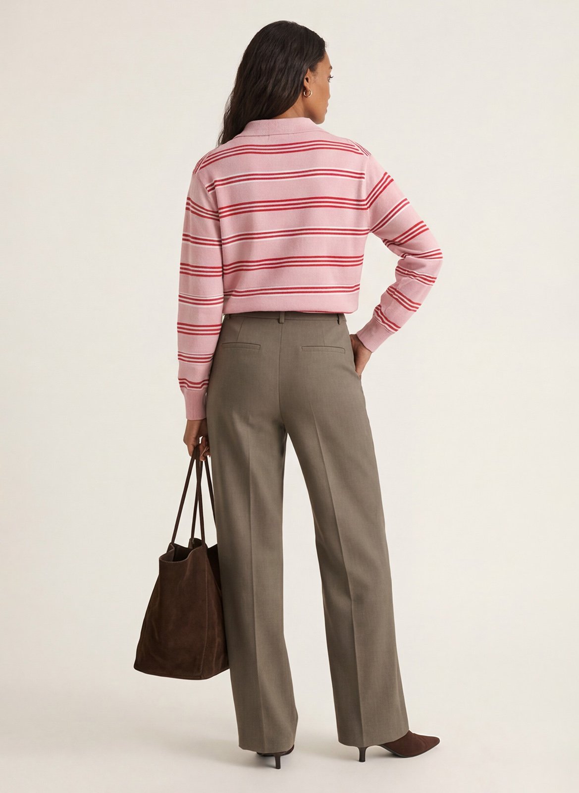 Straight-cut striped polo-collar sweater KOOKAI Pink
