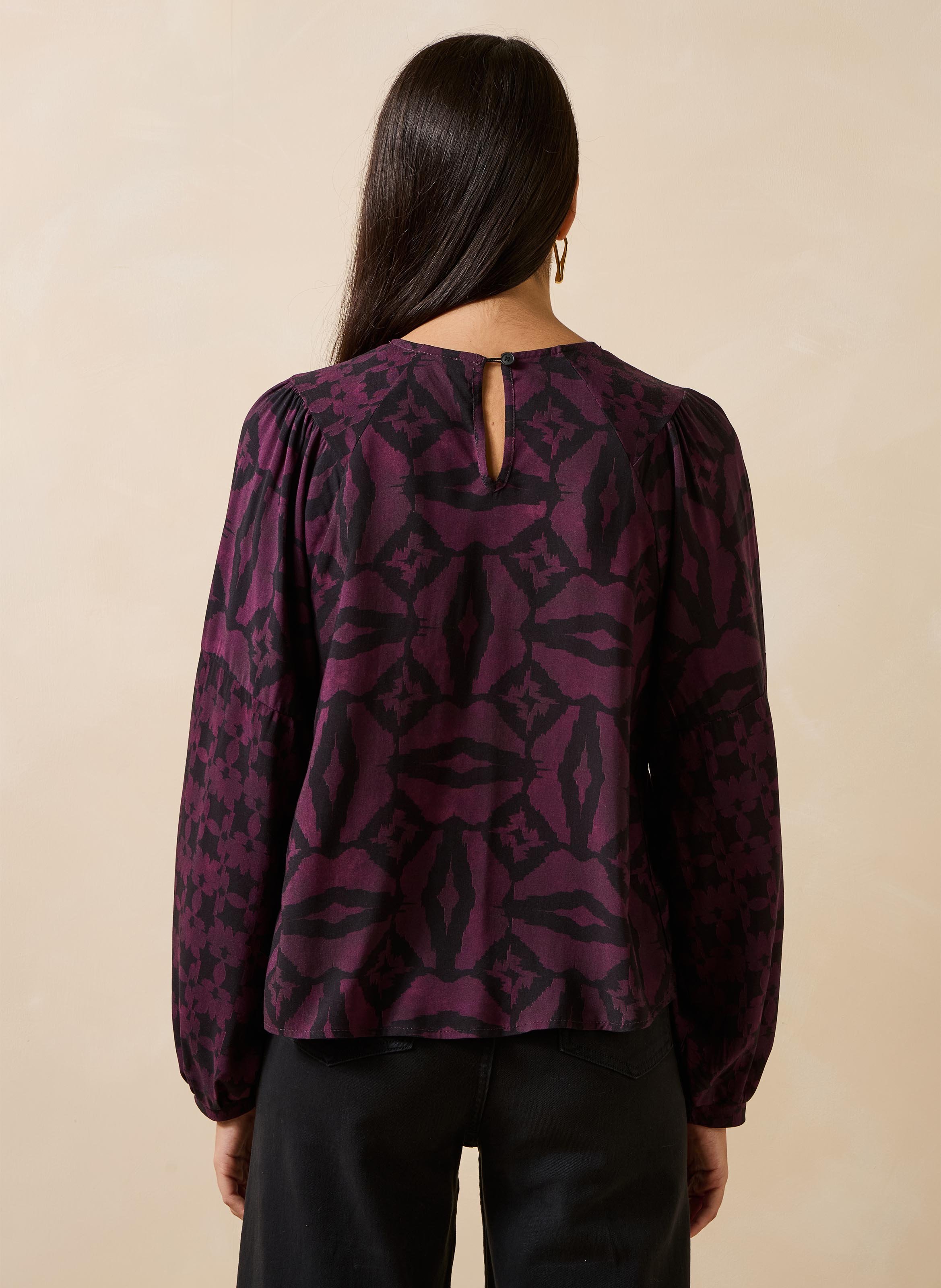 Top manches longues ample col rond imprimé LA FEE MARABOUTEE Multicolore