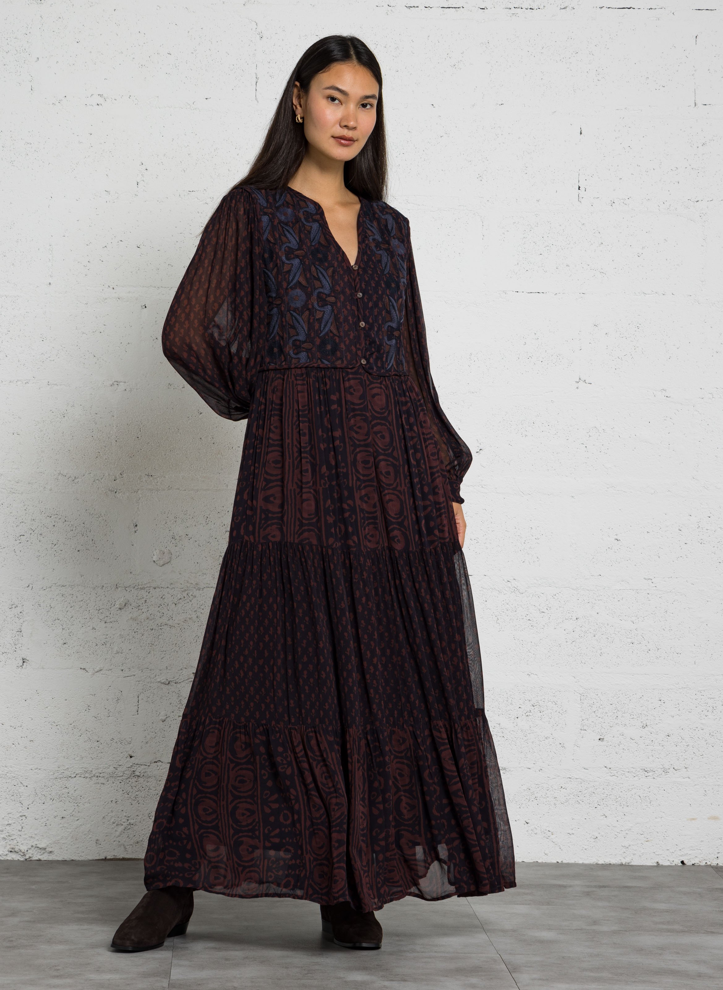 Robe longue ample imprimée MAISON HOTEL Rouge