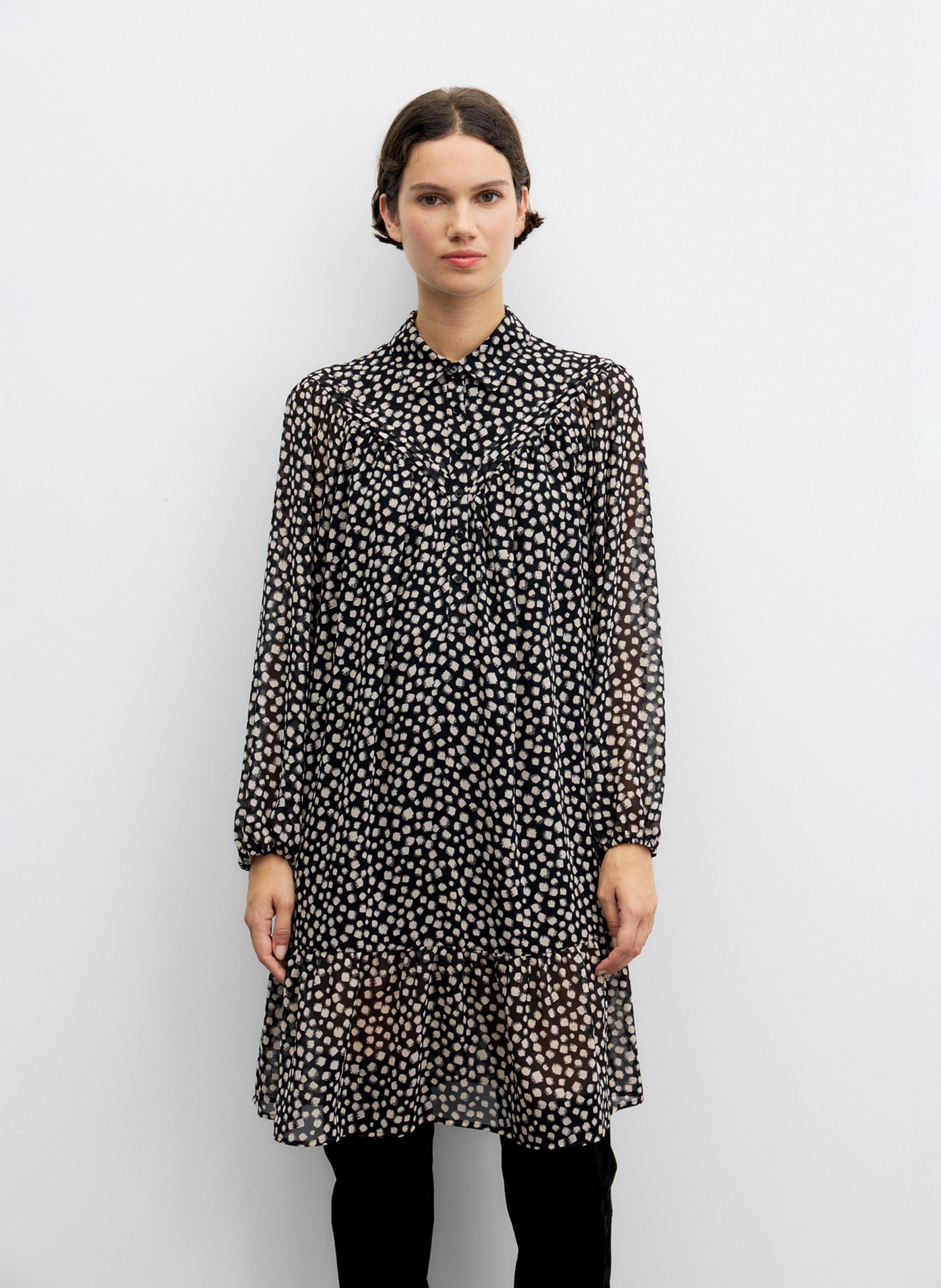 Kurzes, gerade geschnittenes Kleid mit Polka-Dot-Muster GERARD DAREL Schwarz