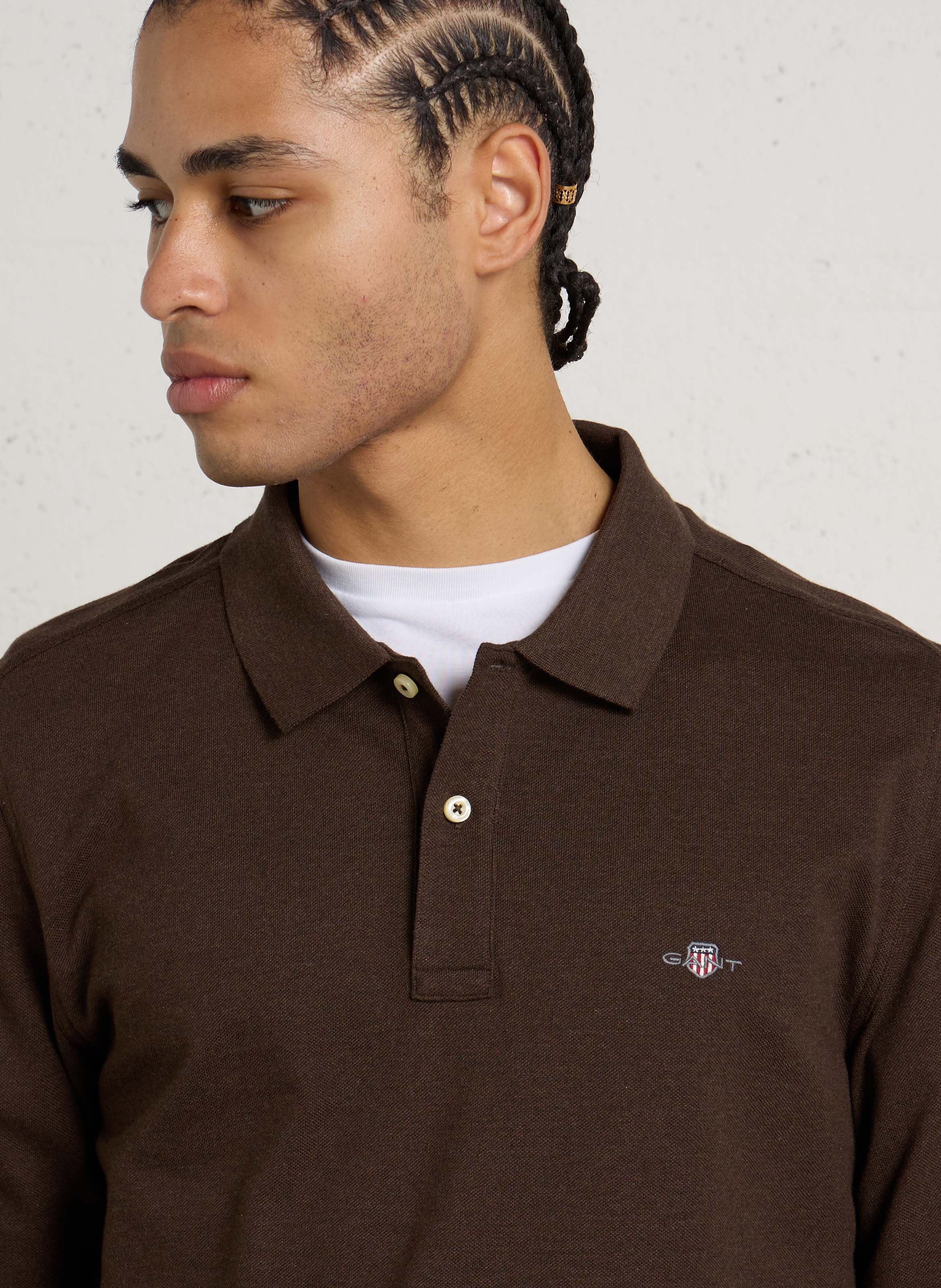 Polo droit en coton recyclé GANT Marron