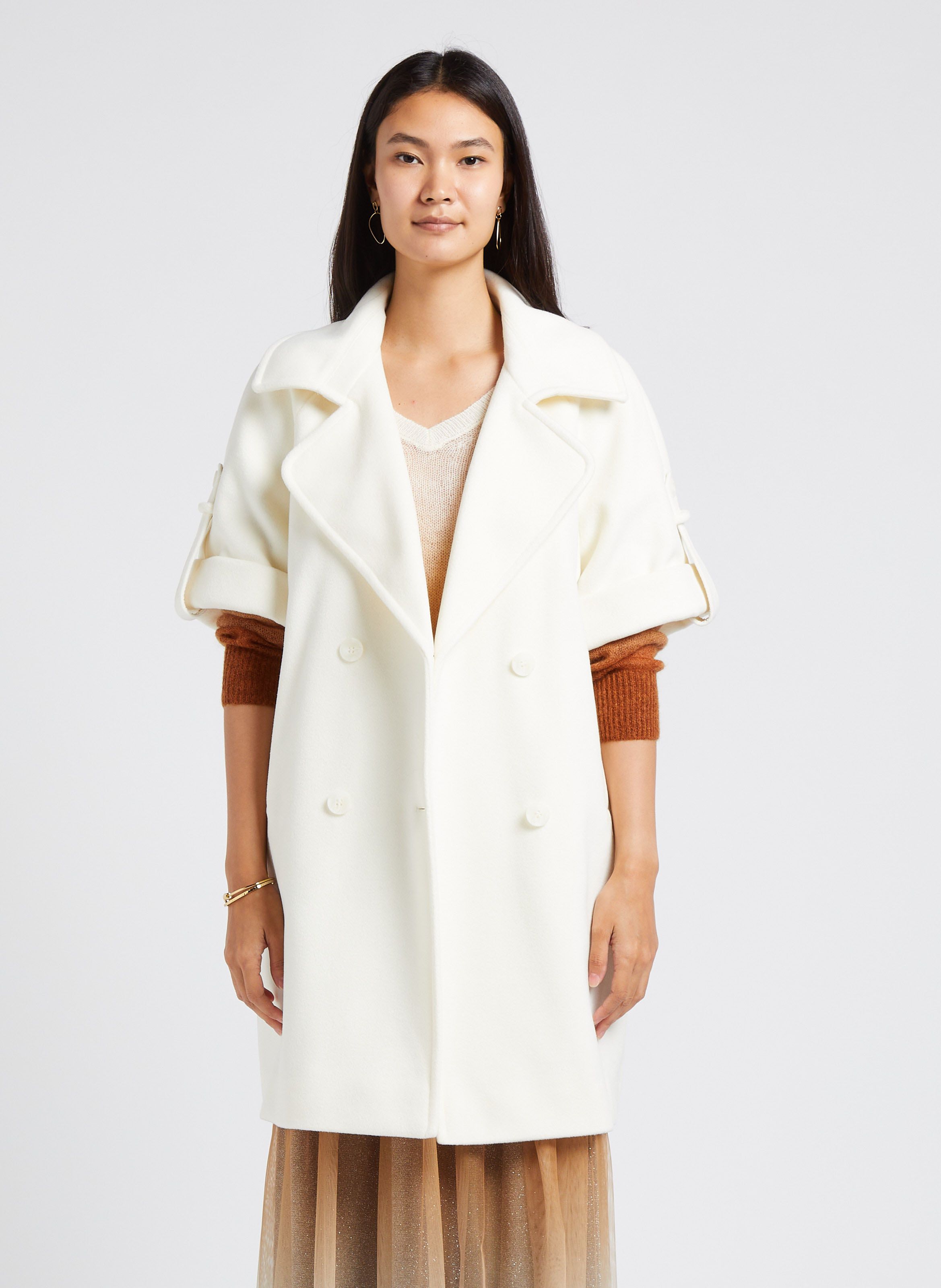 Manteau col tailleur ample Blanc