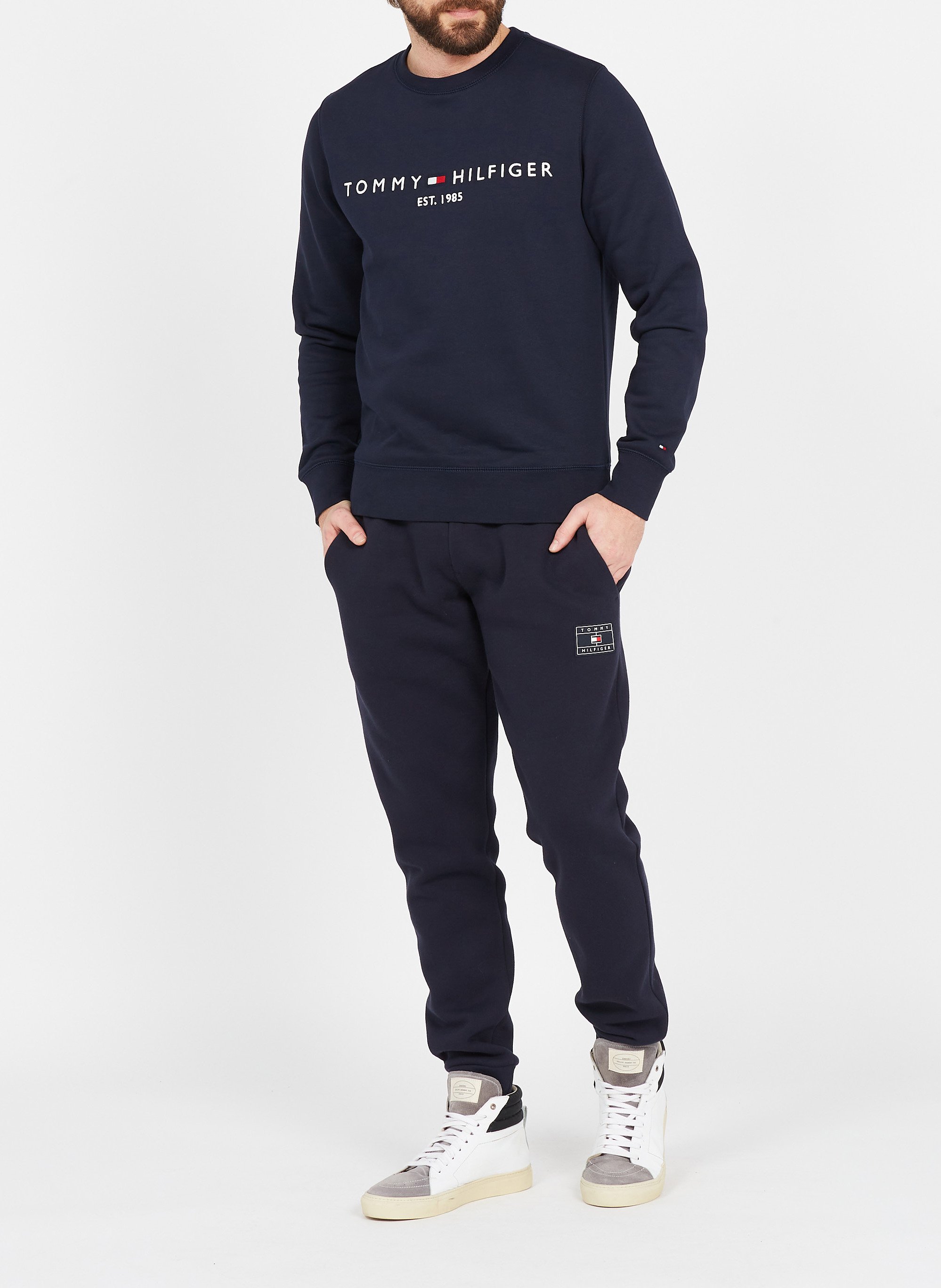 Sweat col rond regular-fit brodé en coton bio Bleu