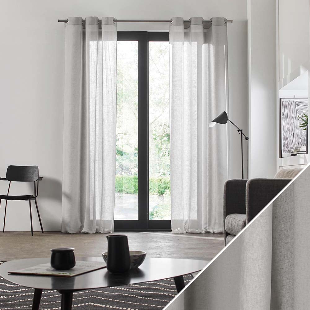 SHADOW - Linen net curtain with eyelets MADURA Grey
