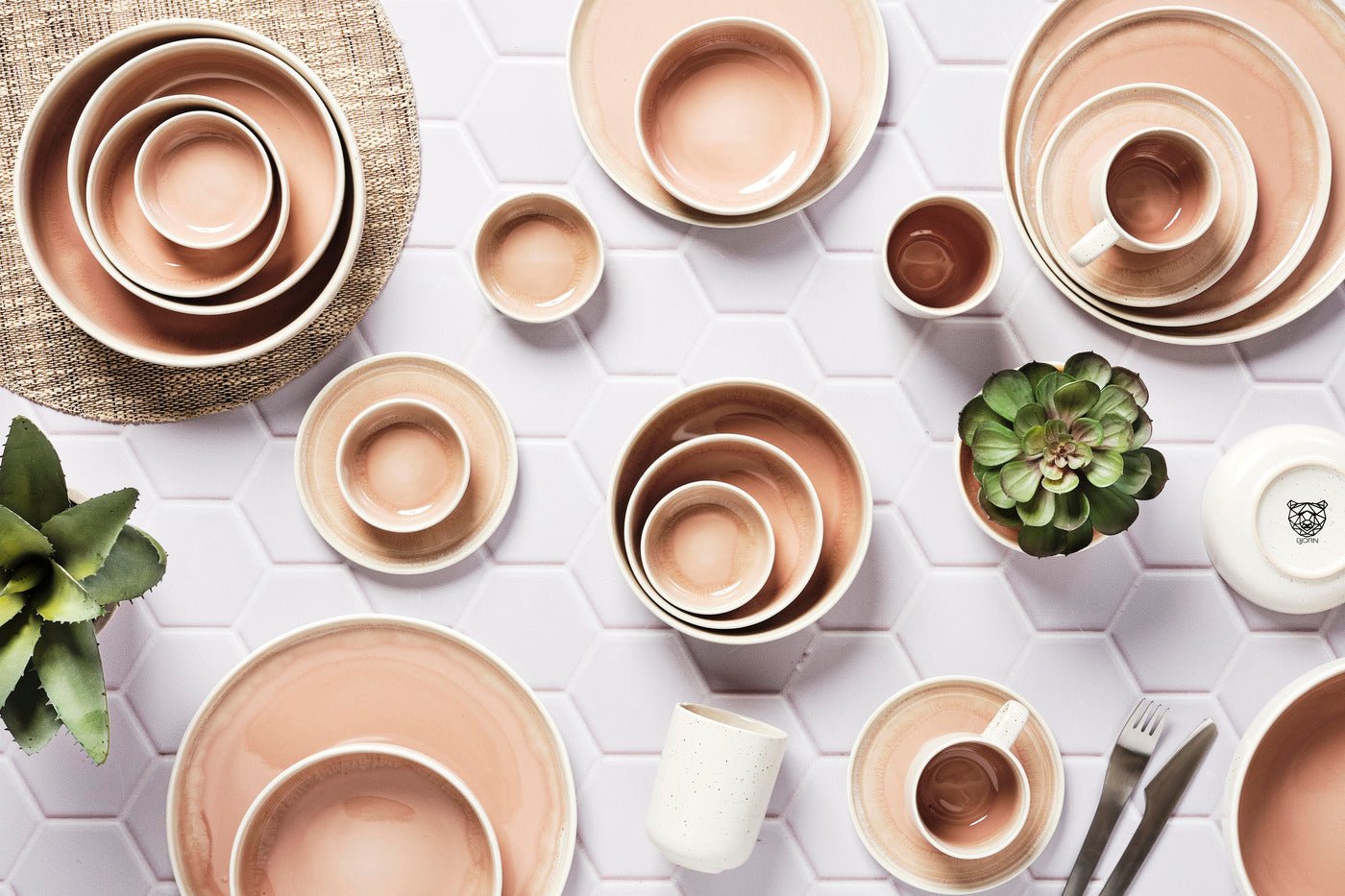 Oxygen complete service - 42 pieces - verdigris BJORN Pink