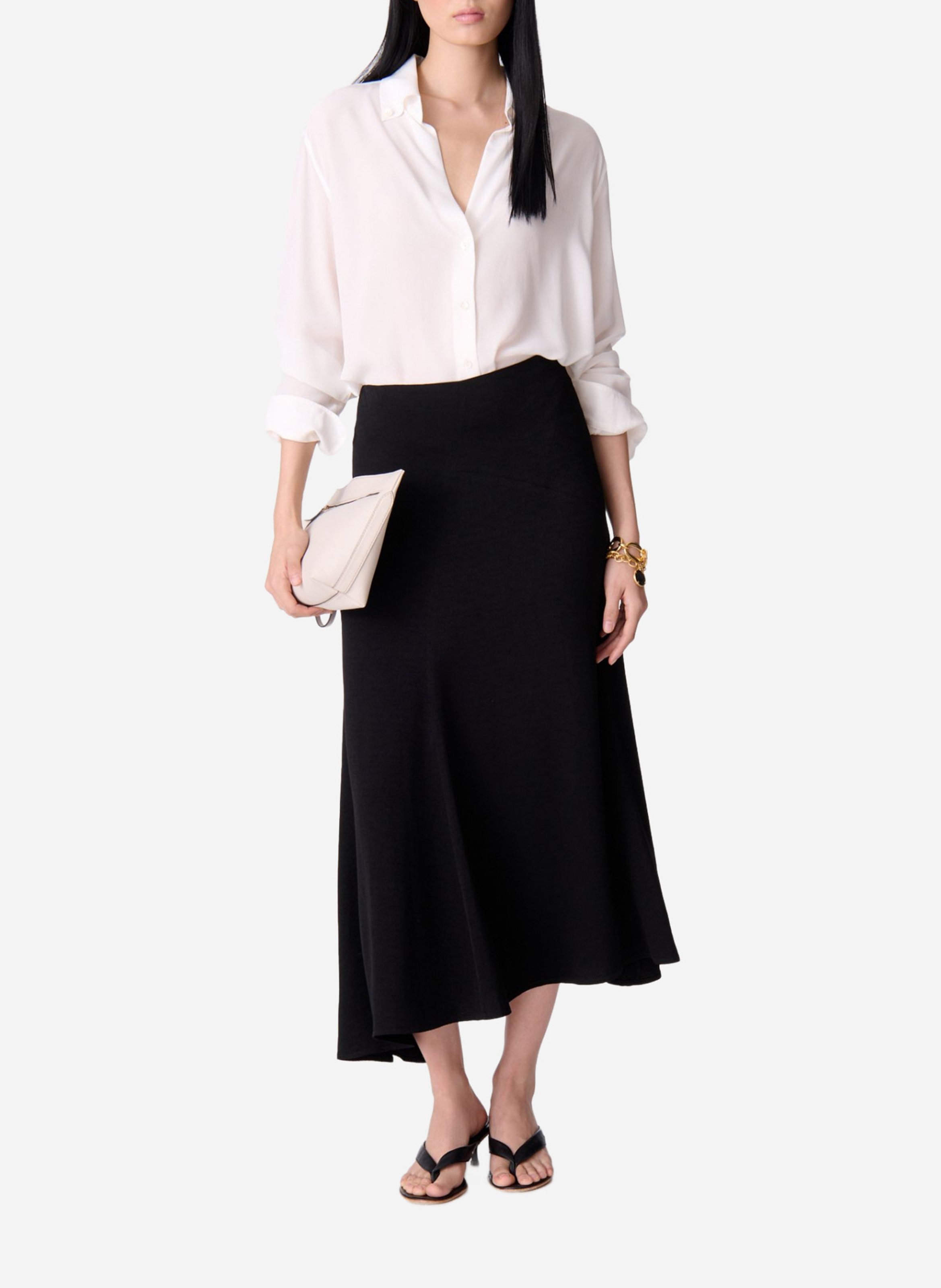 Fluid silk v-neck shirt VANESSA BRUNO Beige