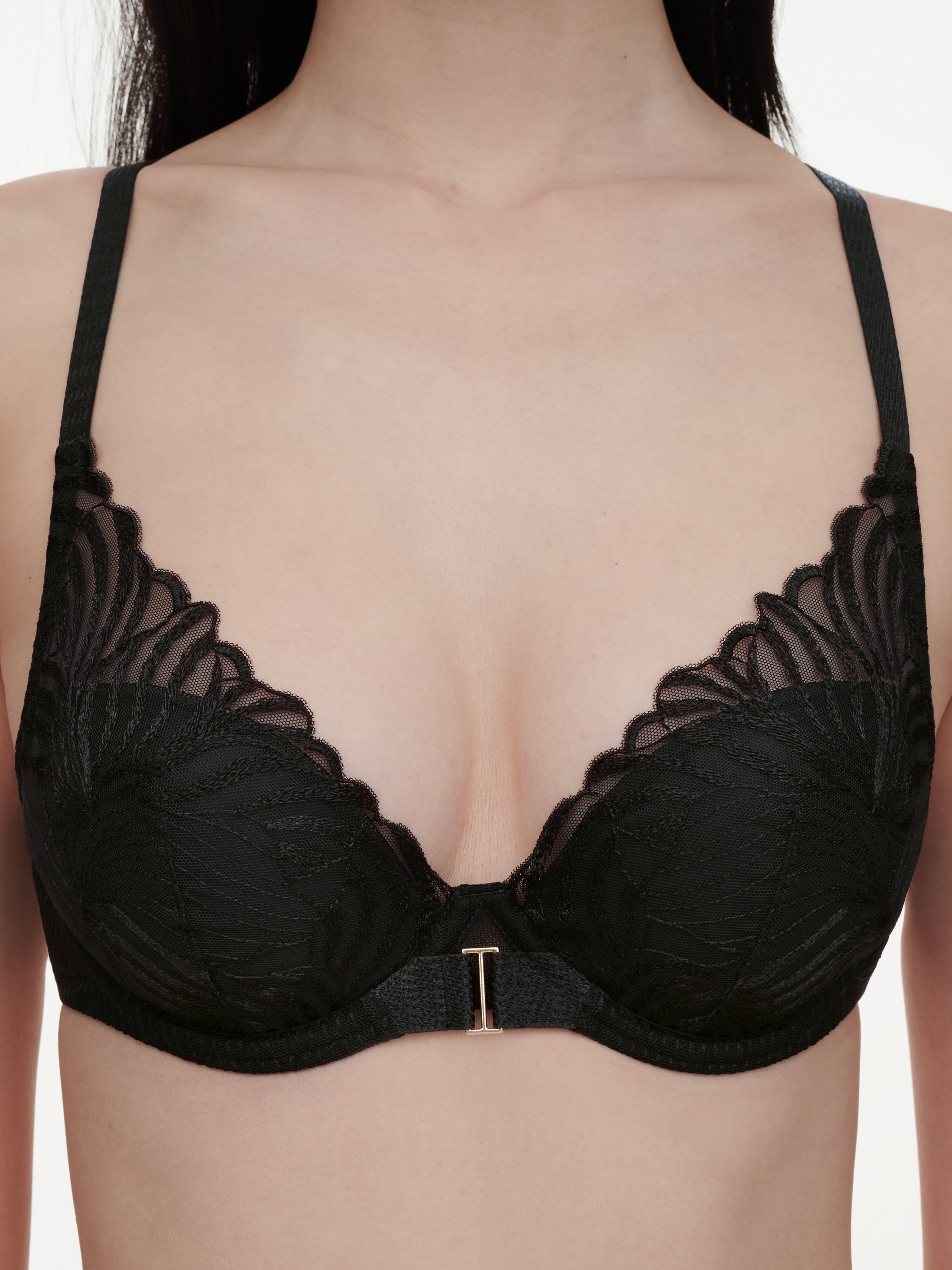 Plunging padded bra with embroidery CHANTELLE Black