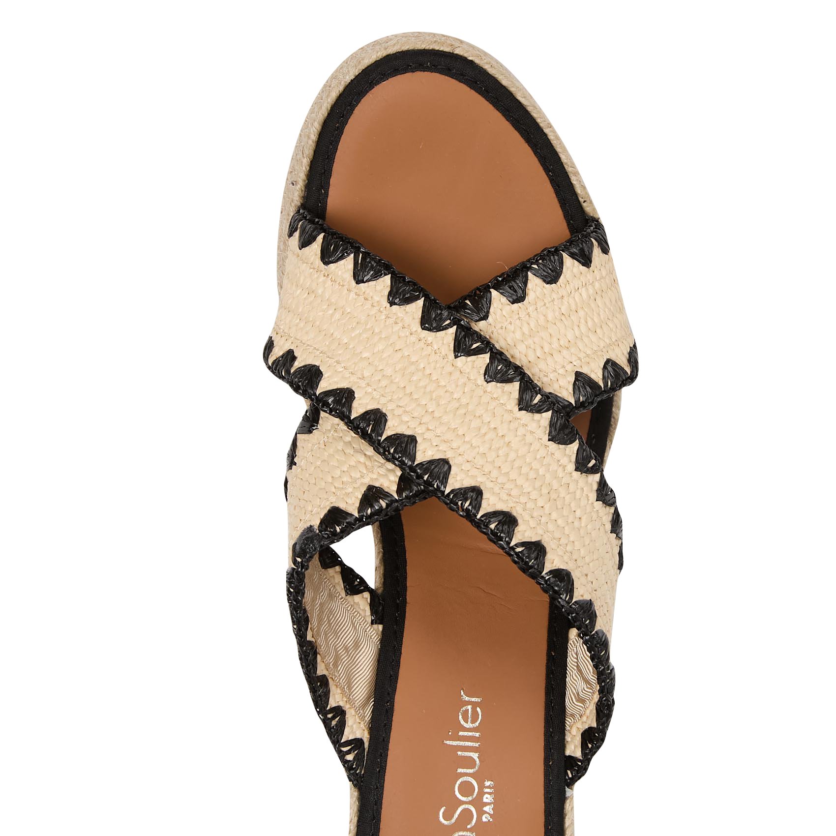 Mules compensées à larges brides raphia MON SOULIER Beige