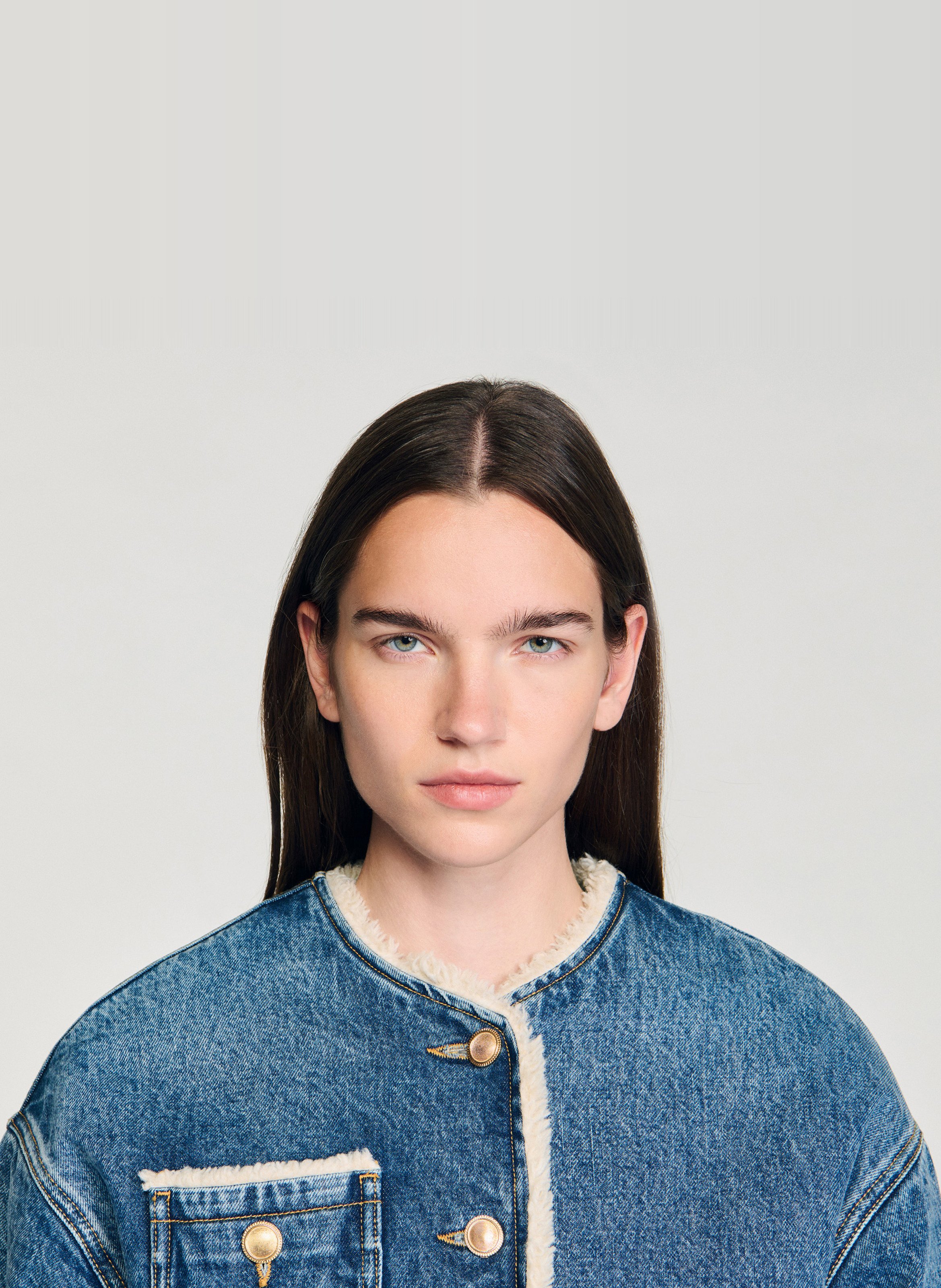 Veste en jean droite en coton SANDRO Bleu