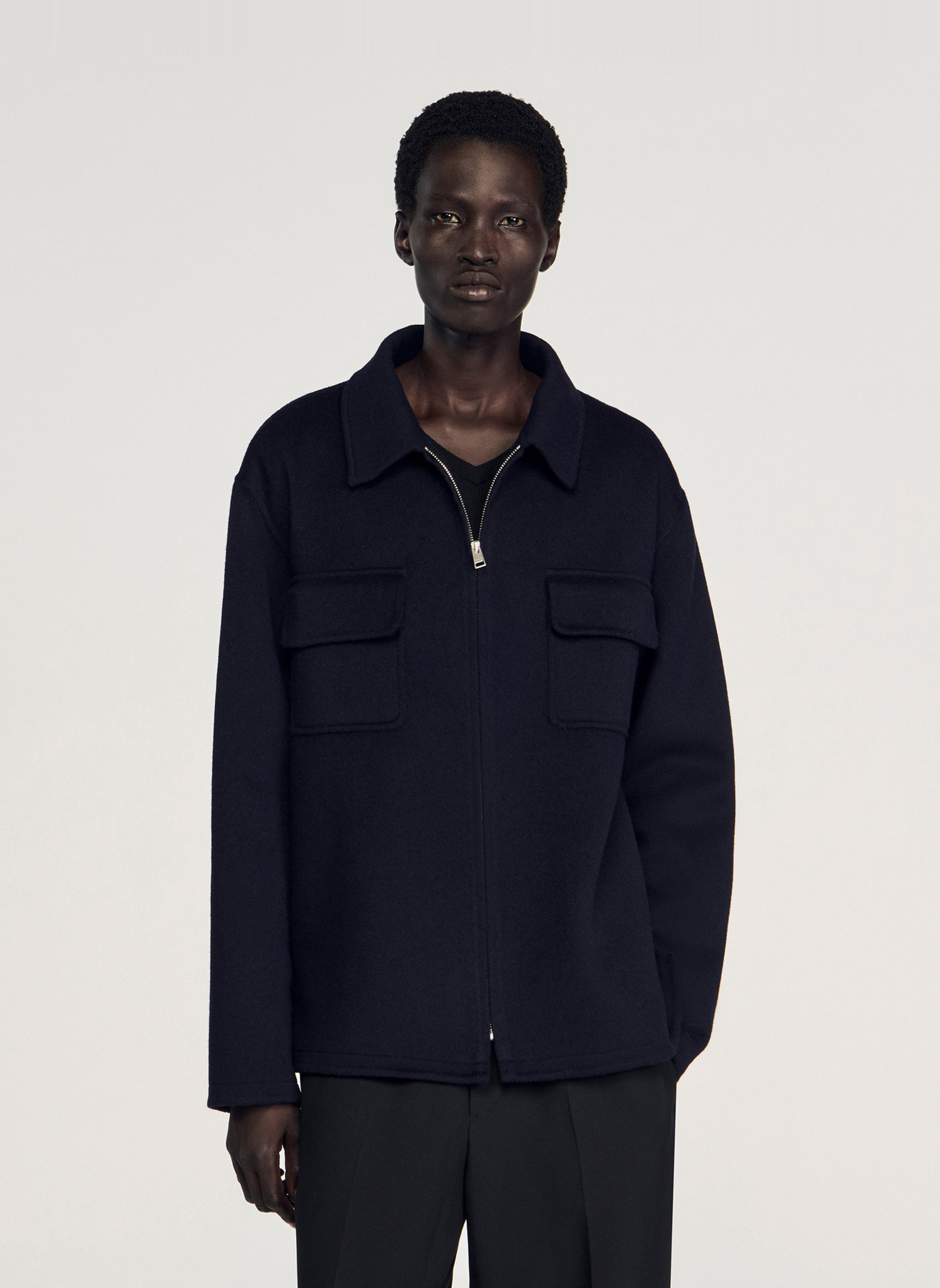 Surchemise d=col classique droite en laine mélangée SANDRO Bleu