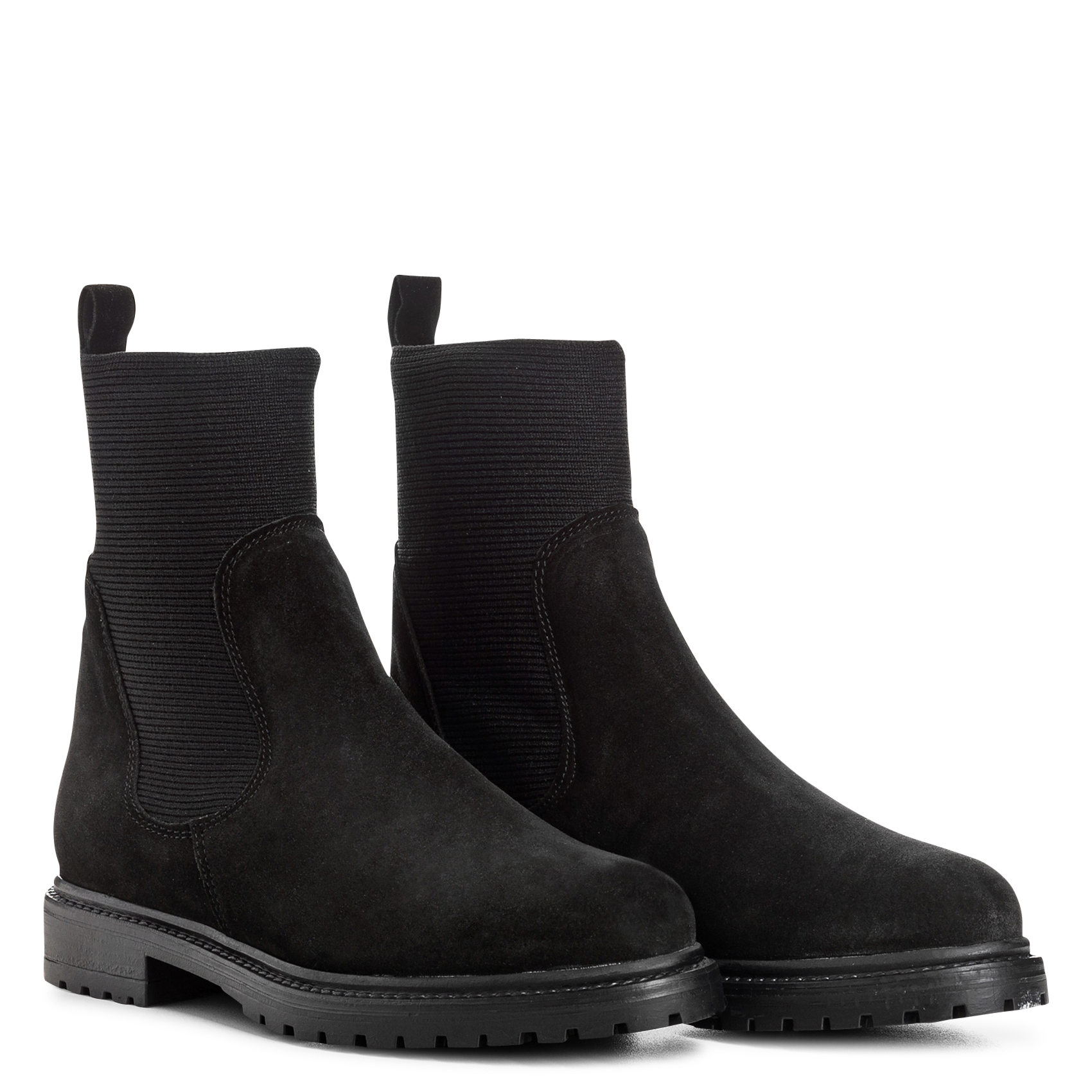 Effen leren enkellaarzen met textuur REQINS Zwart