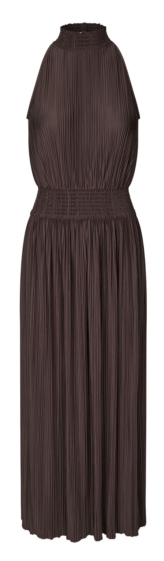 Robe longue droite plissée à encolure montante SAMSOE SAMSOE Marron