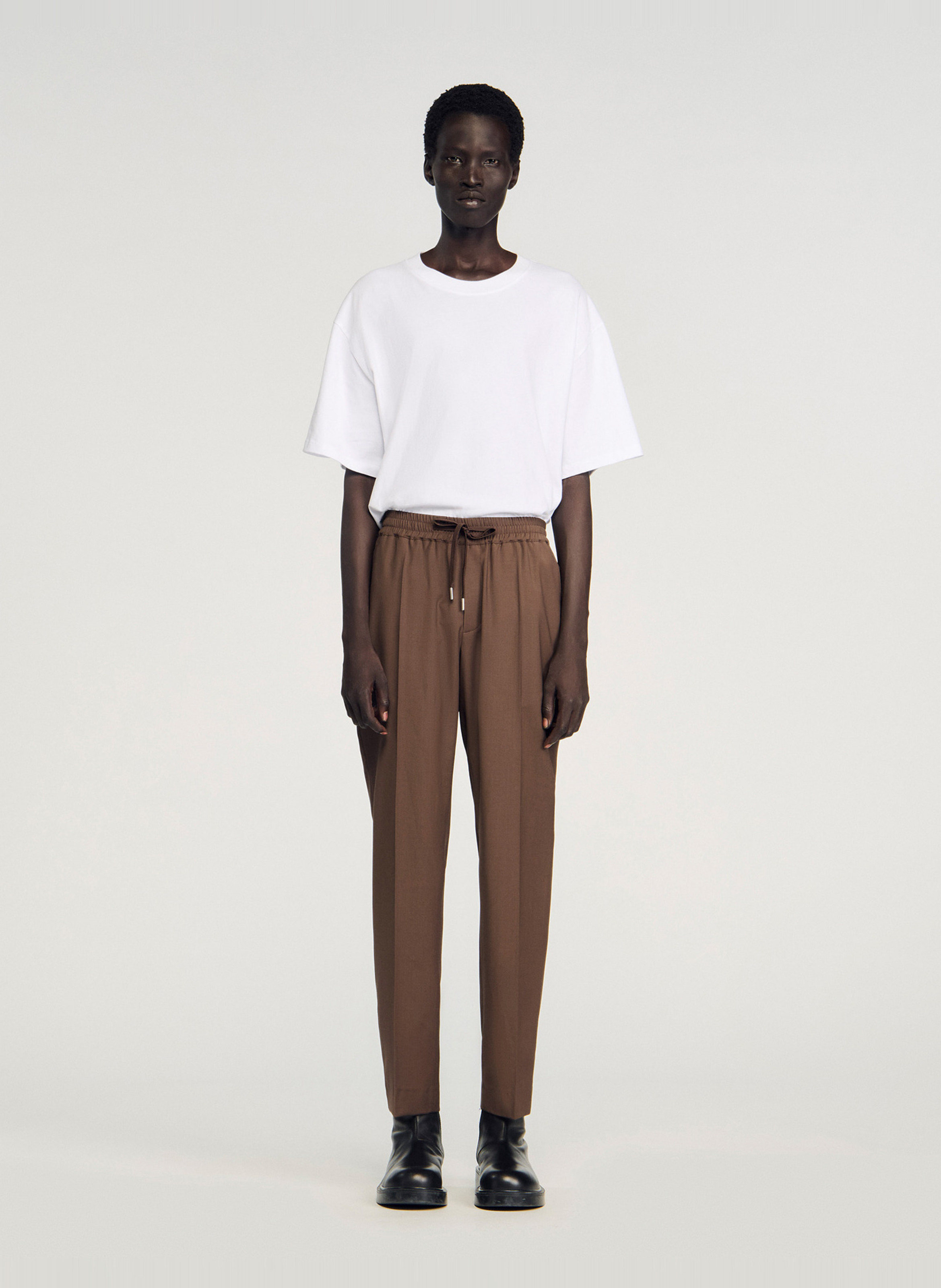 Rechte, elastische broek SANDRO Beige