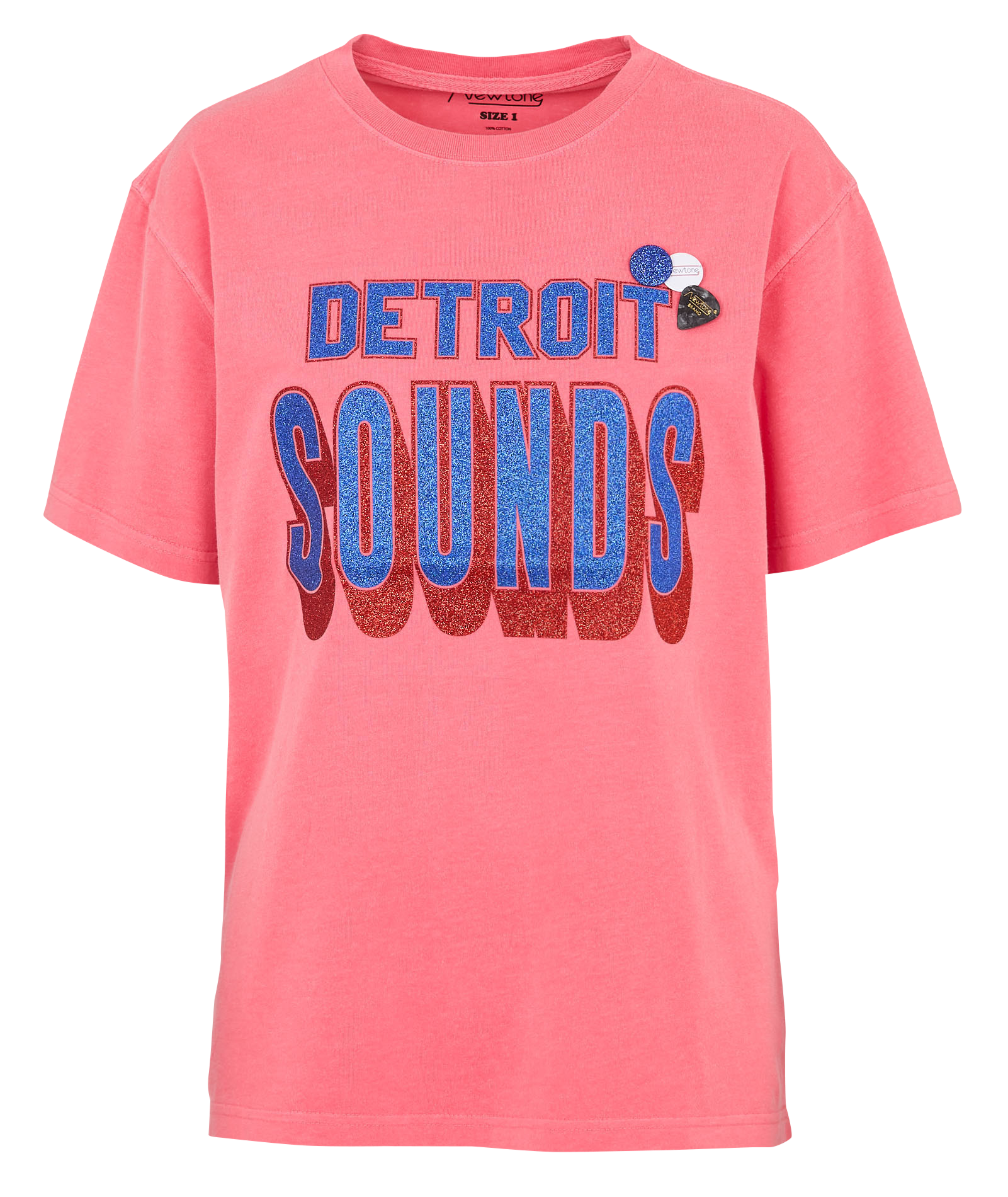 Straight round neck T-shirt with sequin screen print in cotton NEWTONE Pink